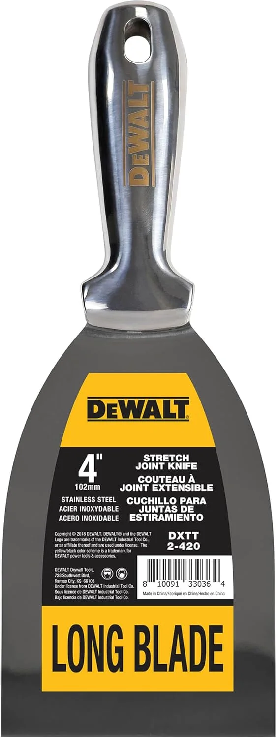 کاردک درزگیری استیل یک تکه 4 اینچی DEWALT | درجه حرفه ای، لبه دقیق، ارگونومیک و مقاوم در برابر خوردگی | 2-420