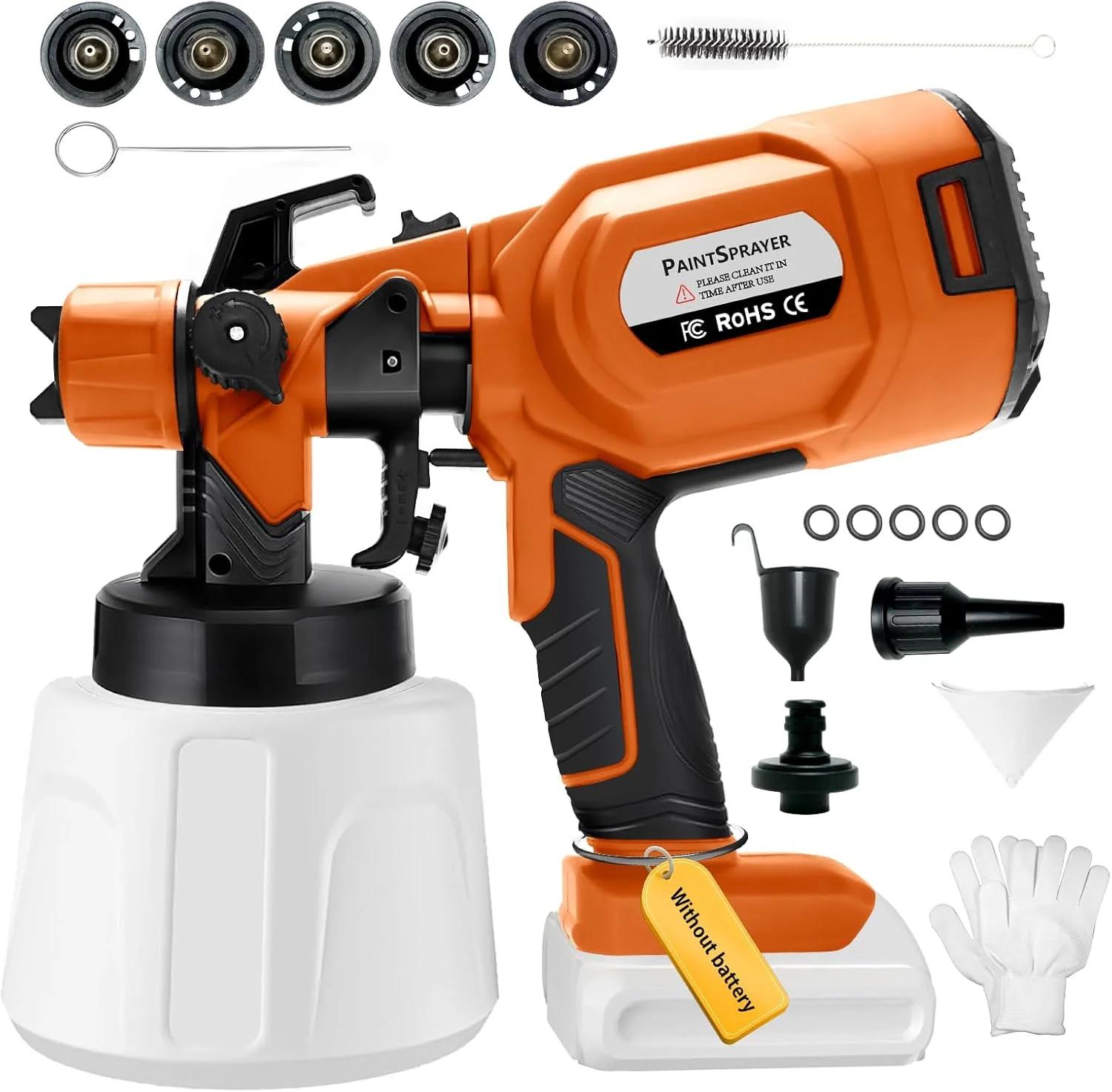 دستگاه رنگ پاش شارژی سازگار با باتری 20 ولت Dewalt، مناسب نقاشی ساختمان، تفنگ برقی دستی برای باغ، خانه، دیوار، مبلمان، کابینت و طراحی