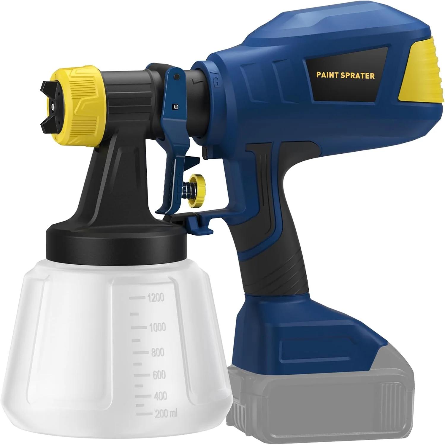 دستگاه رنگ پاش شارژی براشلس سازگار با باتری 20 ولت Dewalt، 4 نازل، ویسکوزیته 150 Din/s، نرخ جریان 1000ml/min و تفنگ رنگ پاش برقی 1200ML برای مبلمان، دیوارها (باتری شامل نمی شود)
