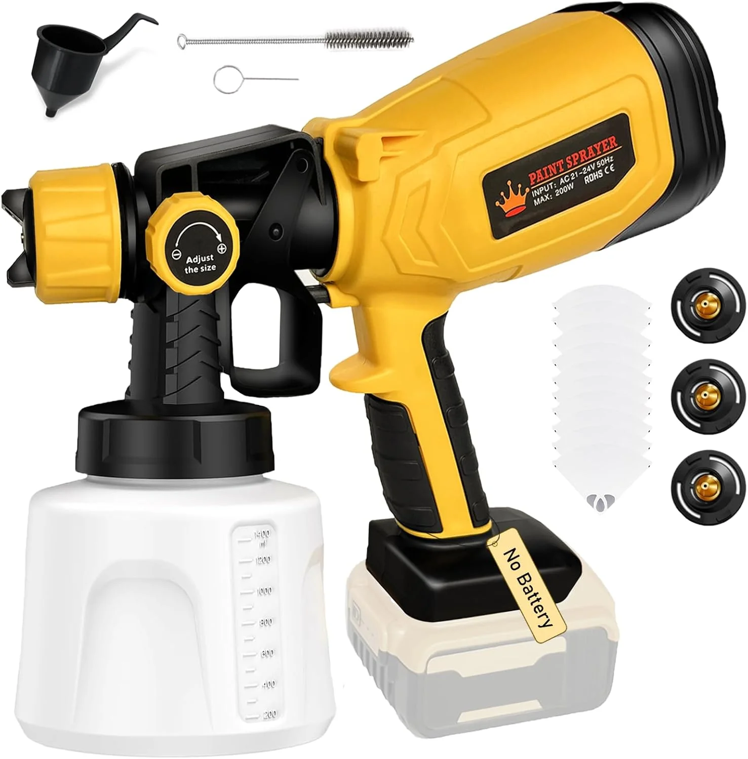 پیستوله رنگ پاش شارژی برای باتری Dewalt - پیستوله رنگ پاش حصار با مخزن 1400 میلی لیتری، 3 نازل و 3 الگو، جریان قابل تنظیم، تفنگ اسپری 18 ولت برای حصار باغ خانه، سوله ها، دیوارها، سقف ها (بدون باتری)