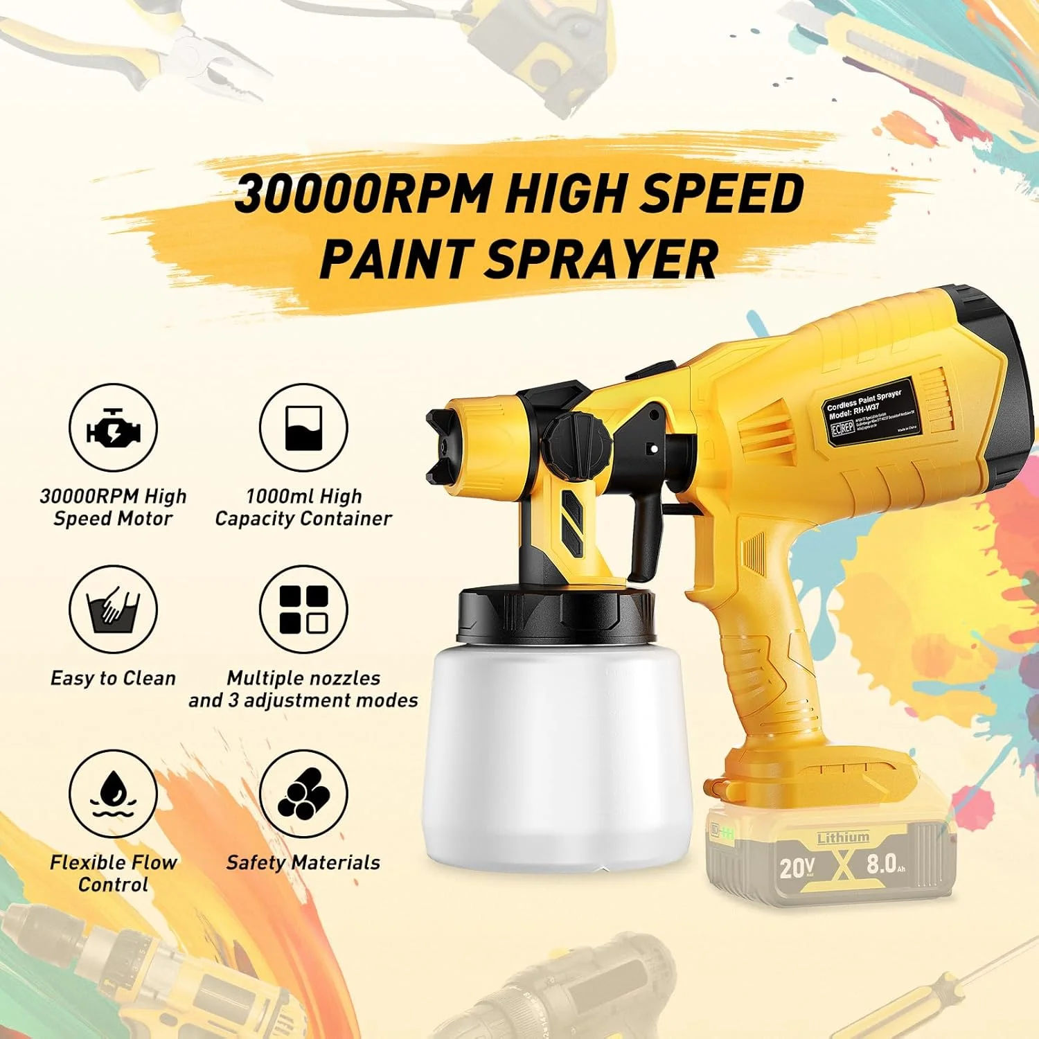 سیستم رنگ پاش بی سیم باتری خور مناسب باتری 20 ولت Dewalt (بدون باتری) برای حصارها و عرشه ها، تفنگ رنگ پاش باتری خور، رنگ پاش دستی با 2 نازل و مخزن 1 لیتری قابل جابجایی برای کارهای DIY خانگی سیستم رنگ پاش بی سیم باتری خور مناسب باتری 20 ولت Dewalt (بدون باتری) برای حصارها و عرشه ها، تفنگ رنگ پاش باتری خور، رنگ پاش دستی با 2 نازل و مخزن 1 لیتری قابل جابجایی برای کارهای DIY خانگی