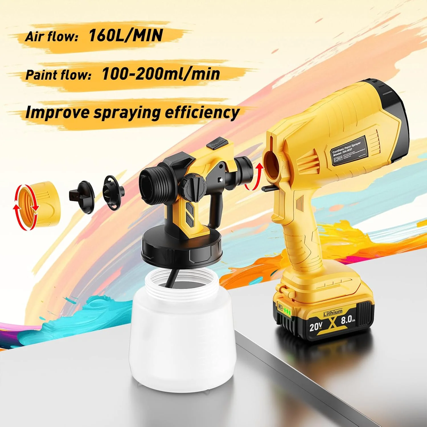 سیستم رنگ پاش بی سیم باتری خور مناسب باتری 20 ولت Dewalt (بدون باتری) برای حصارها و عرشه ها، تفنگ رنگ پاش باتری خور، رنگ پاش دستی با 2 نازل و مخزن 1 لیتری قابل جابجایی برای کارهای DIY خانگی سیستم رنگ پاش بی سیم باتری خور مناسب باتری 20 ولت Dewalt (بدون باتری) برای حصارها و عرشه ها، تفنگ رنگ پاش باتری خور، رنگ پاش دستی با 2 نازل و مخزن 1 لیتری قابل جابجایی برای کارهای DIY خانگی