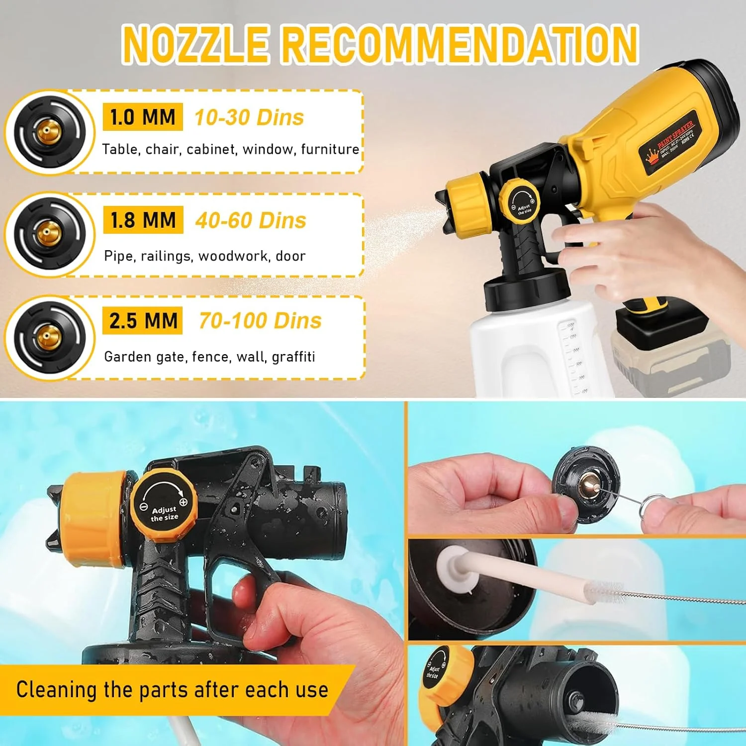 پیستوله رنگ پاش شارژی برای باتری Dewalt - پیستوله رنگ پاش حصار با مخزن 1400 میلی لیتری، 3 نازل و 3 الگو، جریان قابل تنظیم، تفنگ اسپری 18 ولت برای حصار باغ خانه، سوله ها، دیوارها، سقف ها (بدون باتری) پیستوله رنگ پاش شارژی برای باتری Dewalt - پیستوله رنگ پاش حصار با مخزن 1400 میلی لیتری، 3 نازل و 3 الگو، جریان قابل تنظیم، تفنگ اسپری 18 ولت برای حصار باغ خانه، سوله ها، دیوارها، سقف ها (بدون باتری)