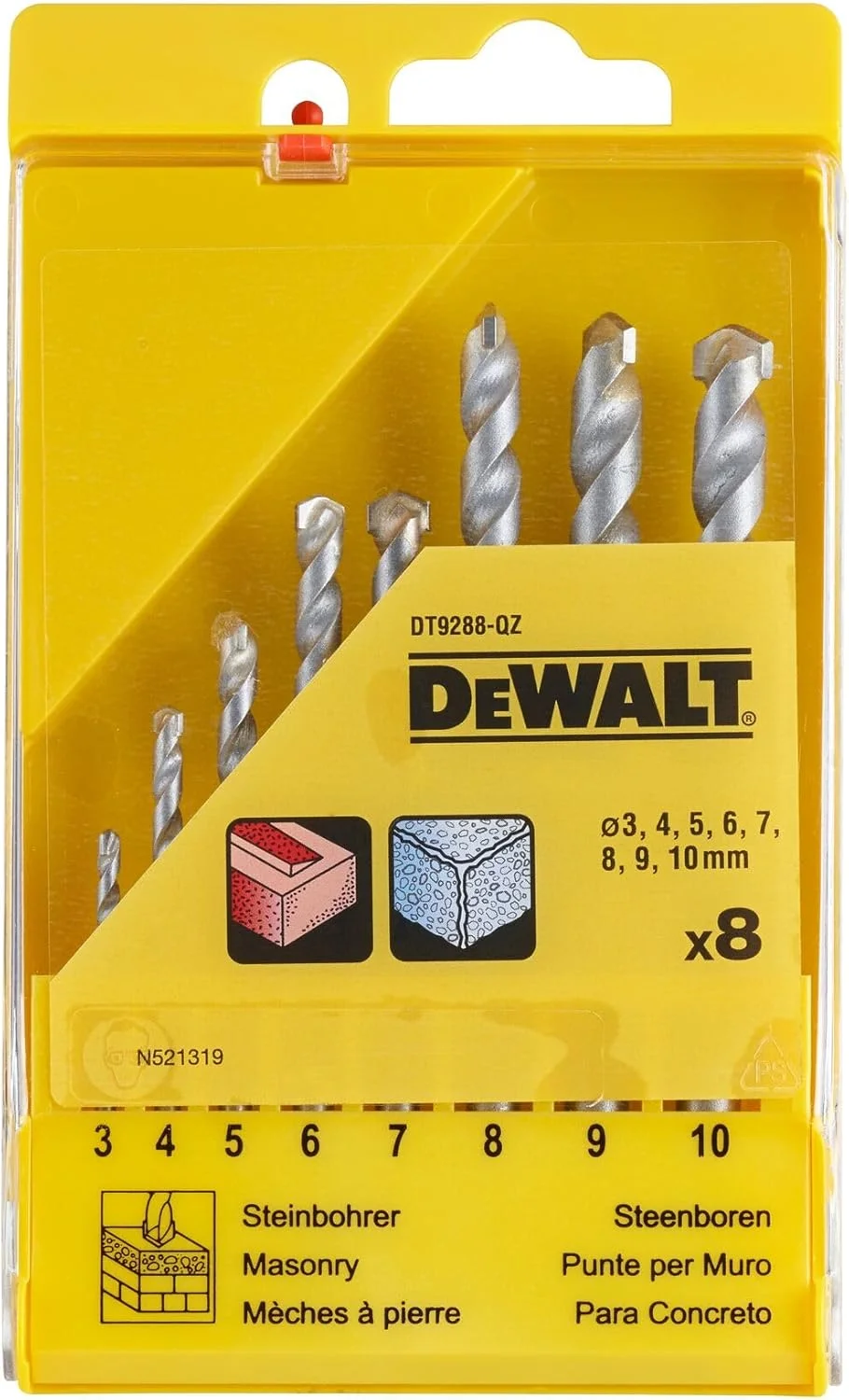 مجموعه 8 عددی مته دیوار DEWALT DT9288-QZ سایزهای 3، 4، 5، 6، 7، 8، 9 و 10 میلی متر مجموعه 8 عددی مته دیوار DEWALT DT9288-QZ سایزهای 3، 4، 5، 6، 7، 8، 9 و 10 میلی متر