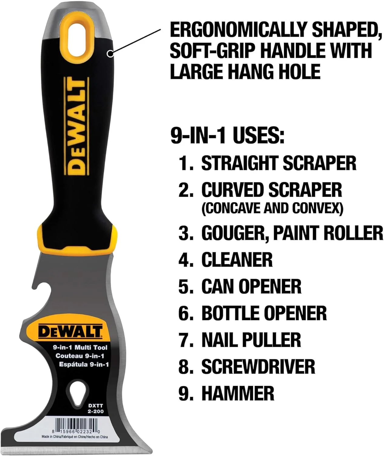 ابزار نقاشی 9 در 1 DEWALT | فولاد کربنی با دسته نایلونی مشکی | DXTT-2-200 ابزار نقاشی 9 در 1 DEWALT | فولاد کربنی با دسته نایلونی مشکی | DXTT-2-200