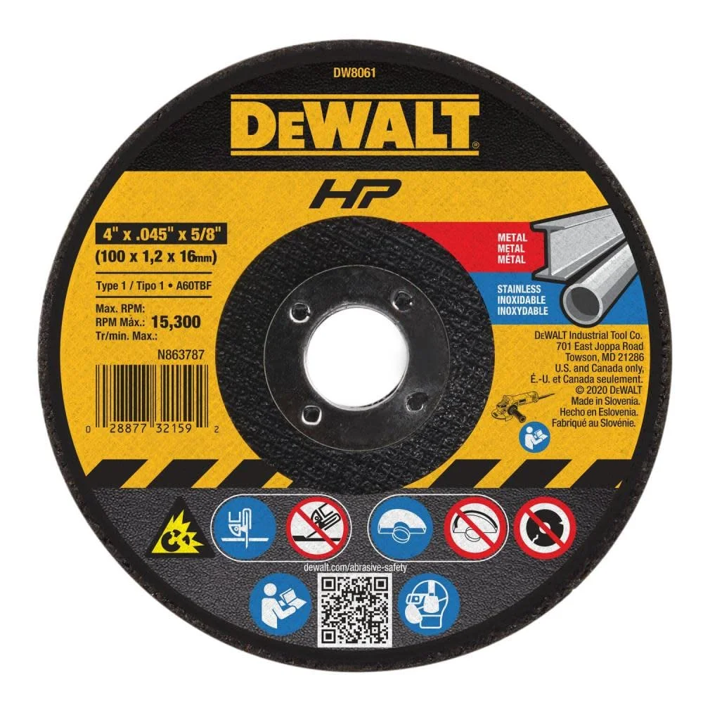 صفحه برش فلز و استیل دیوالت DW8061 سایز 4 اینچ با ضخامت 0.045 اینچ و قطر شفت 5/8 اینچ مدل A60T