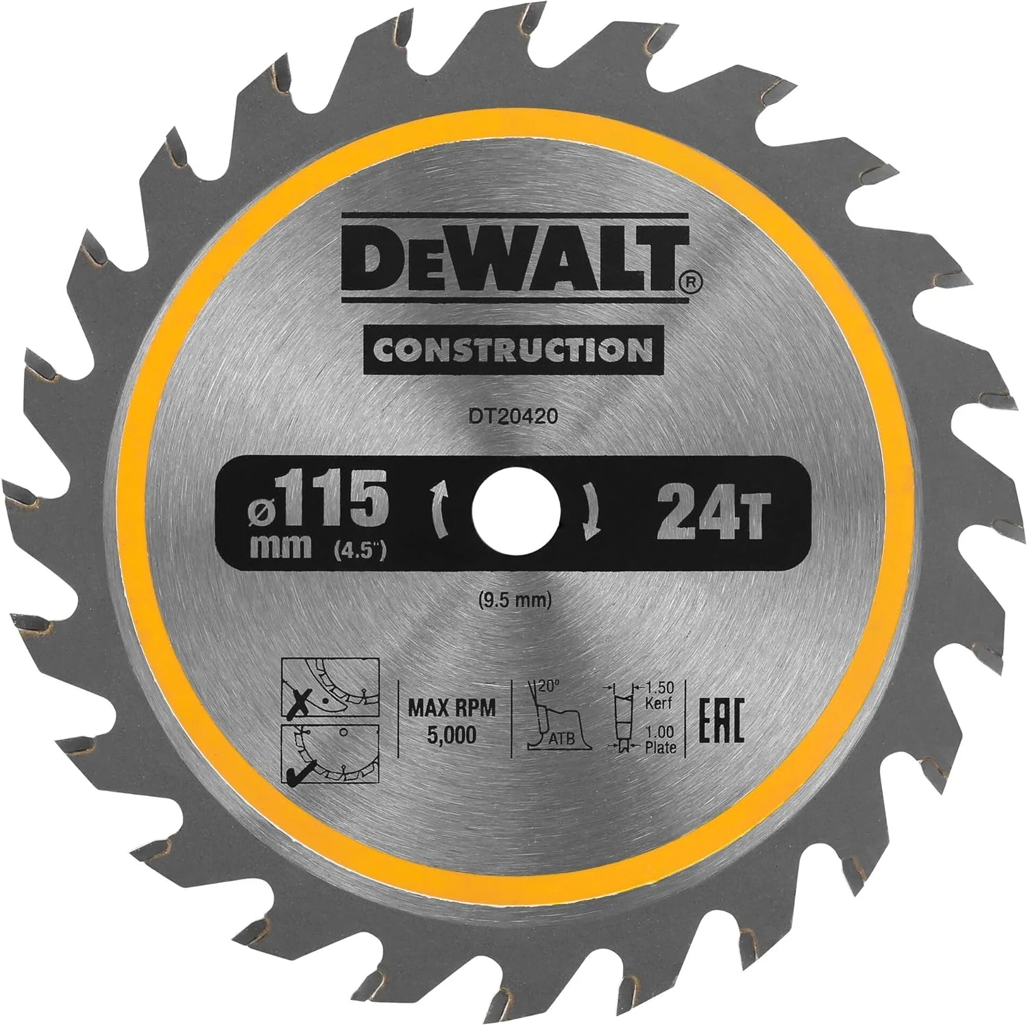 تیغه اره گرد ساختمانی بی سیم DEWALT DT20420-QZ - نجاری 115 میلی متر 24 دندانه