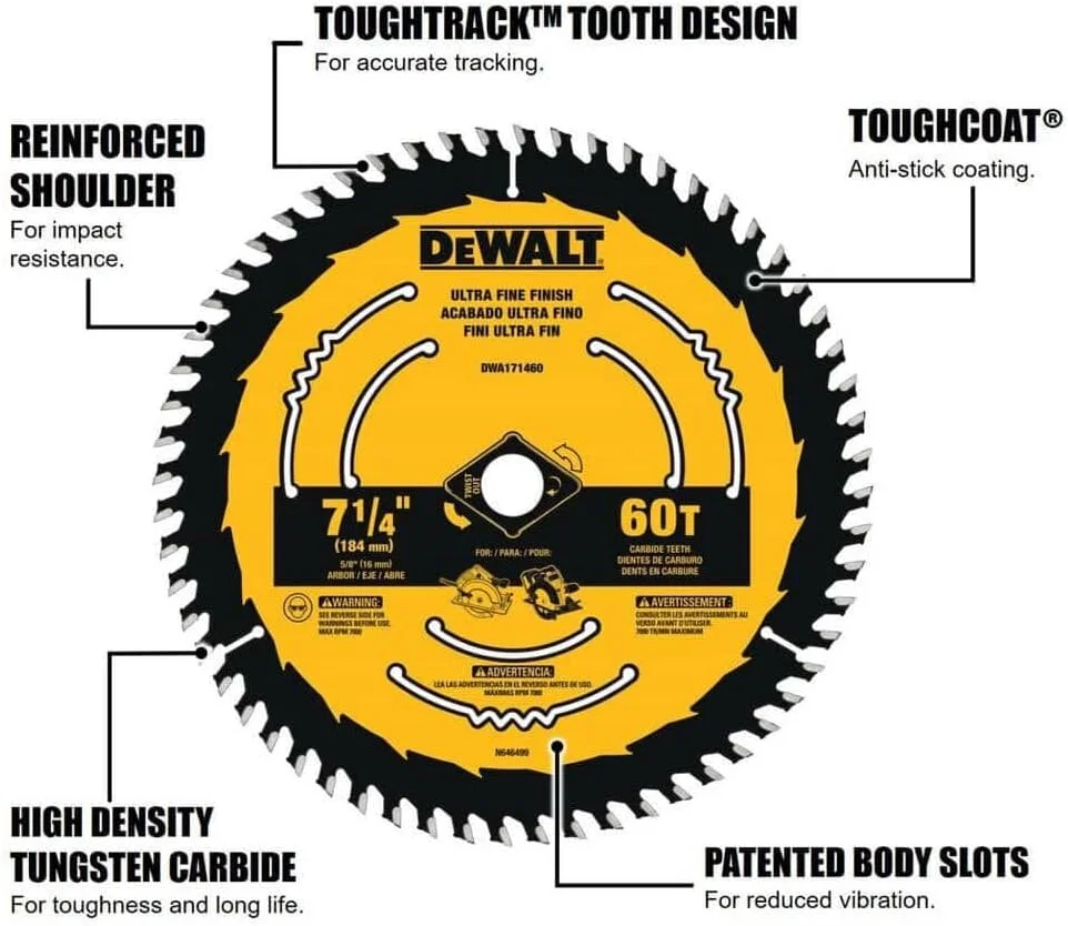 تیغه اره دیسکی 7-1/4 اینچی 60 دندانه Dewalt Dwa171460 تیغه اره دیسکی 7-1/4 اینچی 60 دندانه Dewalt Dwa171460