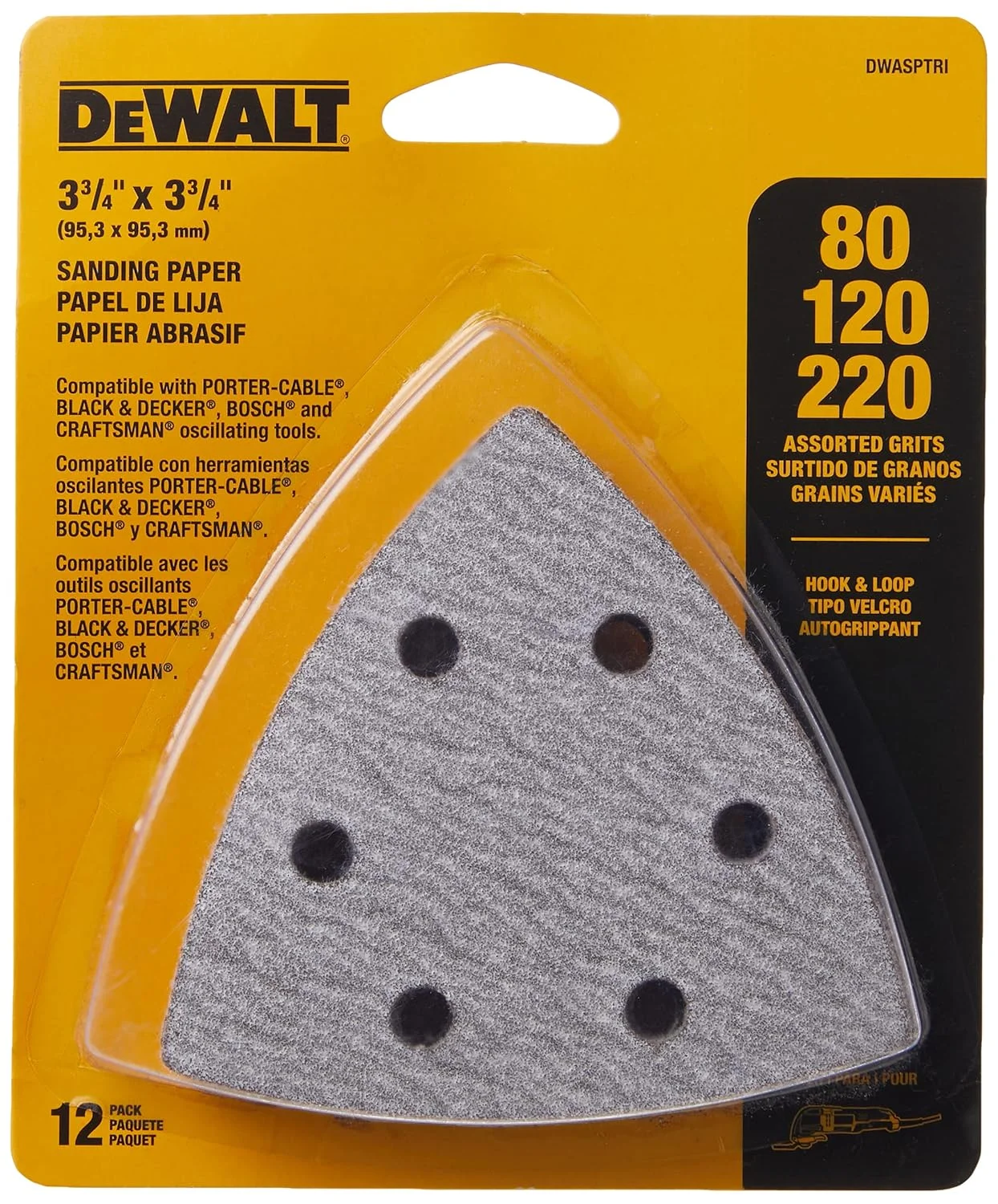مجموعه کاغذ سنباده DEWALT، مثلثی قلاب دار، بسته 12 عددی (DWASPTRI) مجموعه کاغذ سنباده DEWALT، مثلثی قلاب دار، بسته 12 عددی (DWASPTRI)