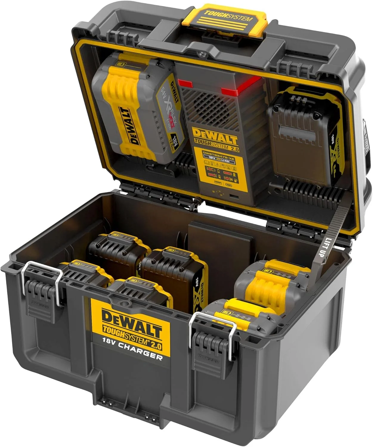 جعبه شارژ باتری Dewalt DWST83471-QW ToughSystem 2.0، 18 ولت و فلکس ولت، شارژ USB، نشانگر شارژ، شارژ همزمان 2 باتری، تحویل بدون باتری جعبه شارژ باتری Dewalt DWST83471-QW ToughSystem 2.0، 18 ولت و فلکس ولت، شارژ USB، نشانگر شارژ، شارژ همزمان 2 باتری، تحویل بدون باتری