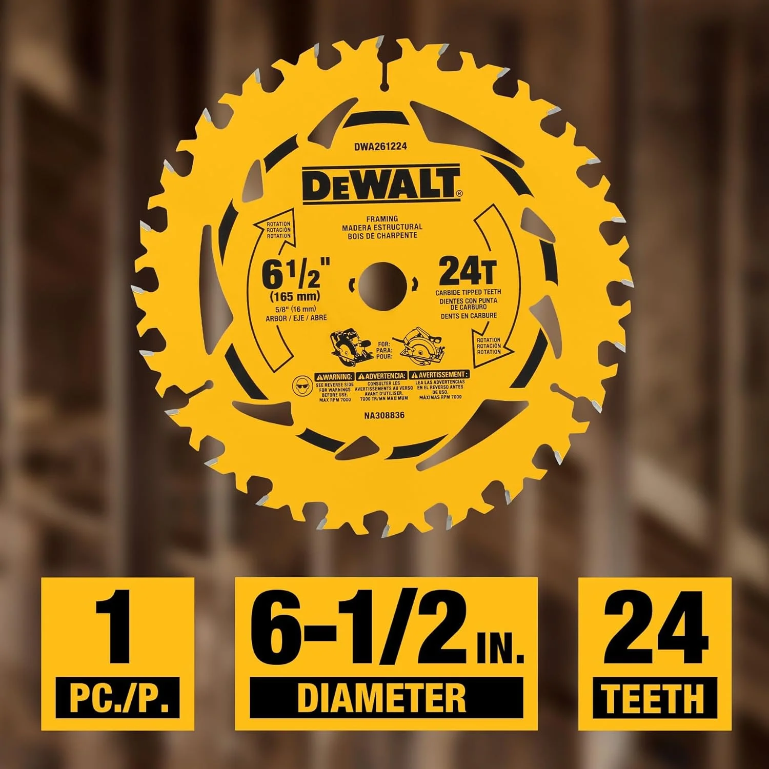 تیغه اره دیسکی 6-1/2 اینچ 24 دندانه DEWALT (DWA261224) تیغه اره دیسکی 6-1/2 اینچ 24 دندانه DEWALT (DWA261224)