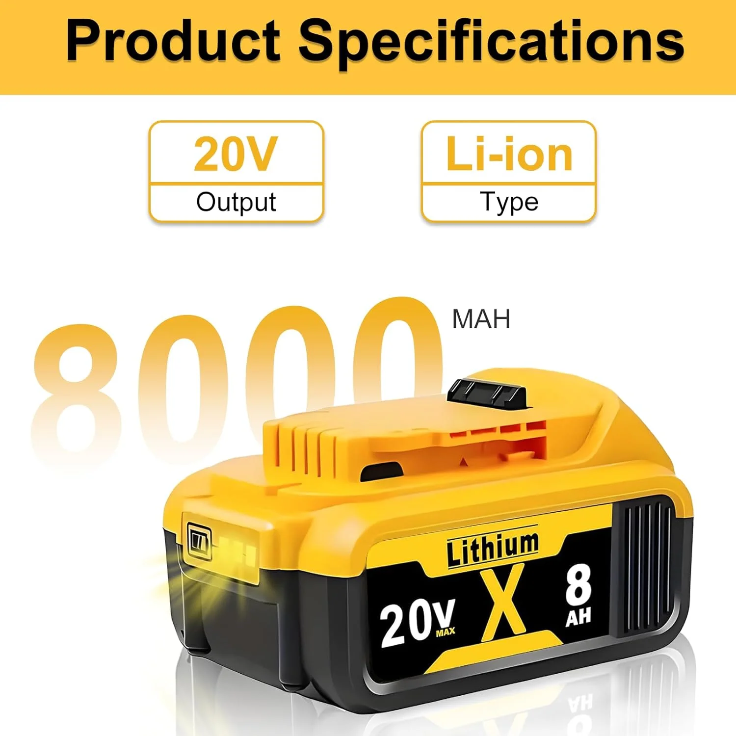 باتری جایگزین ANTOOLOCKER برای باتری 20 ولت مکس Dewalt: باتری های لیتیومی 8.0 آمپر سازگار با باتری Dewalt DCB208 DCB200 DCB206 DCB205 DCB204 DCB203 DCB180 ابزارهای برقی بی سیم، بسته 2 عددی