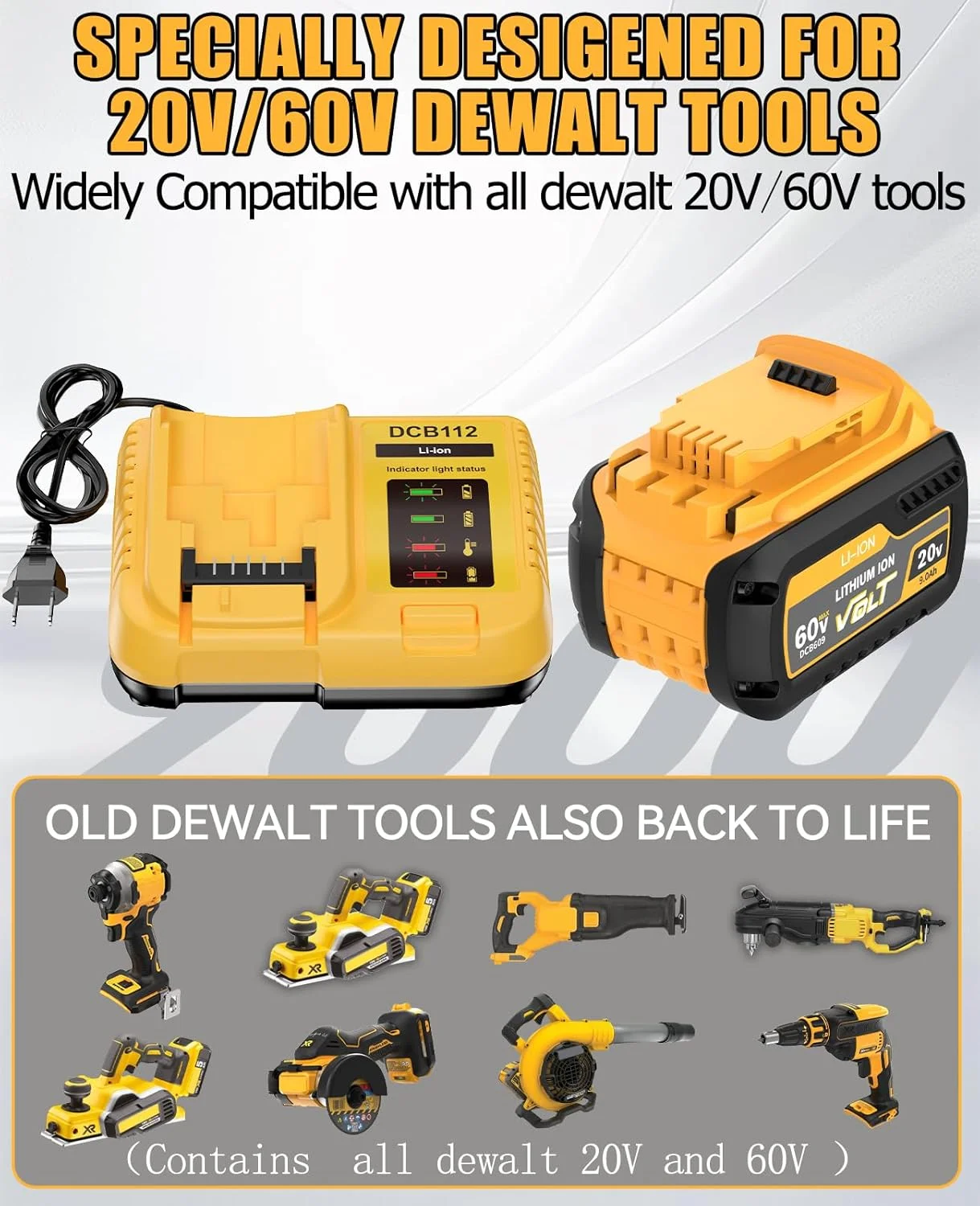 باتری جایگزین برای Dewalt 20v max 9.0Ah به همراه شارژر، باتری ابزار بی سیم لیتیوم مکس XR مدل DCB609 DCB180 DCB205 DCB206 DCB206-2 DCB200 DCB204 DCB203 DCB201 DCB207 بسته 2 عددی باتری جایگزین برای Dewalt 20v max 9.0Ah به همراه شارژر، باتری ابزار بی سیم لیتیوم مکس XR مدل DCB609 DCB180 DCB205 DCB206 DCB206-2 DCB200 DCB204 DCB203 DCB201 DCB207 بسته 2 عددی