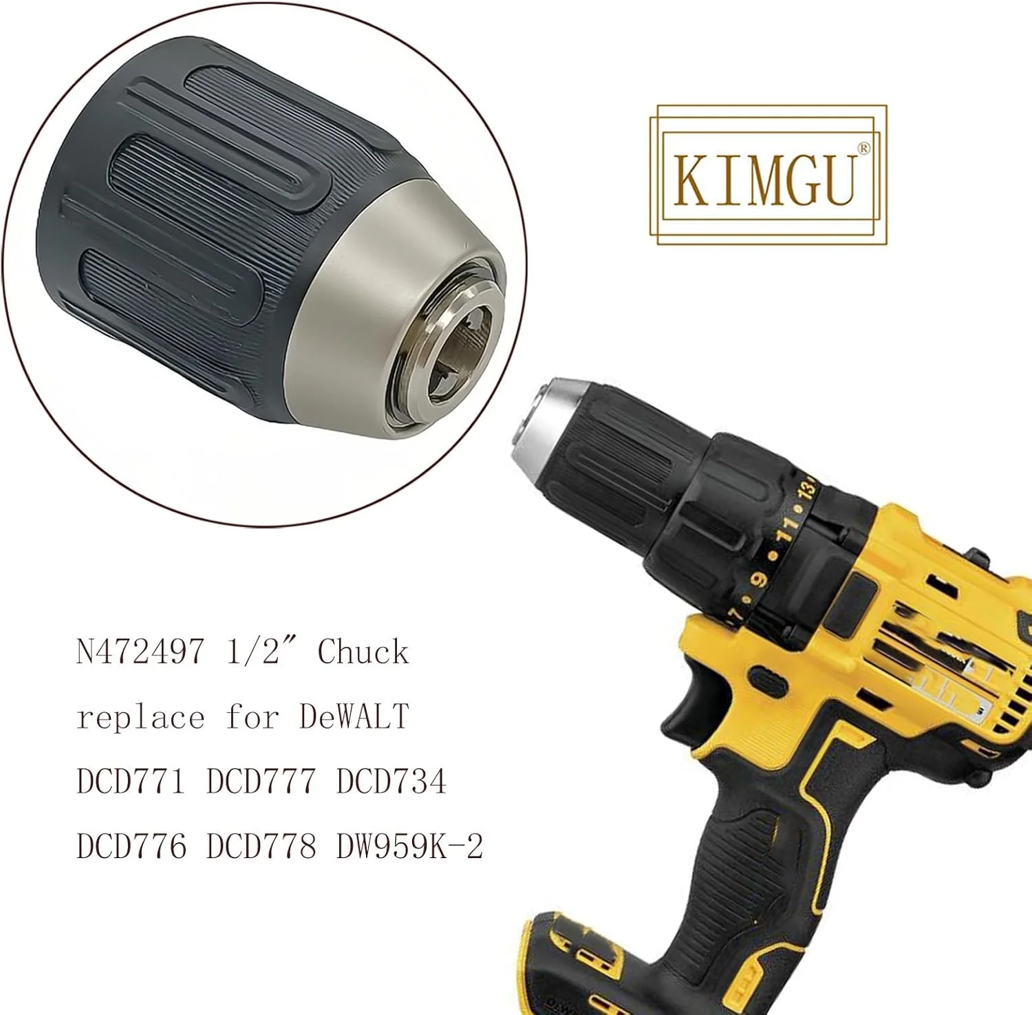سه نظام 1/2 اینچ KIMGU N472497 جایگزین برای دریل های DeWALT مدل DCD771 DCD777 DCD734 DCD776 DCD778 DW959K-2 سه نظام 1/2 اینچ KIMGU N472497 جایگزین برای دریل های DeWALT مدل DCD771 DCD777 DCD734 DCD776 DCD778 DW959K-2