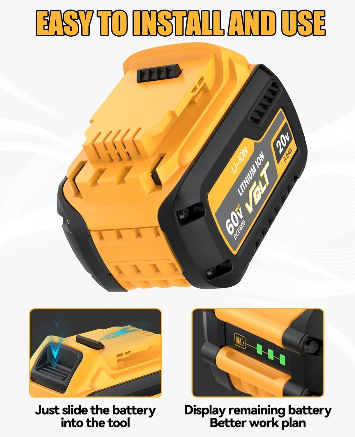 باتری جایگزین برای Dewalt 20v max 9.0Ah به همراه شارژر، باتری ابزار بی سیم لیتیوم مکس XR مدل DCB609 DCB180 DCB205 DCB206 DCB206-2 DCB200 DCB204 DCB203 DCB201 DCB207 بسته 2 عددی باتری جایگزین برای Dewalt 20v max 9.0Ah به همراه شارژر، باتری ابزار بی سیم لیتیوم مکس XR مدل DCB609 DCB180 DCB205 DCB206 DCB206-2 DCB200 DCB204 DCB203 DCB201 DCB207 بسته 2 عددی