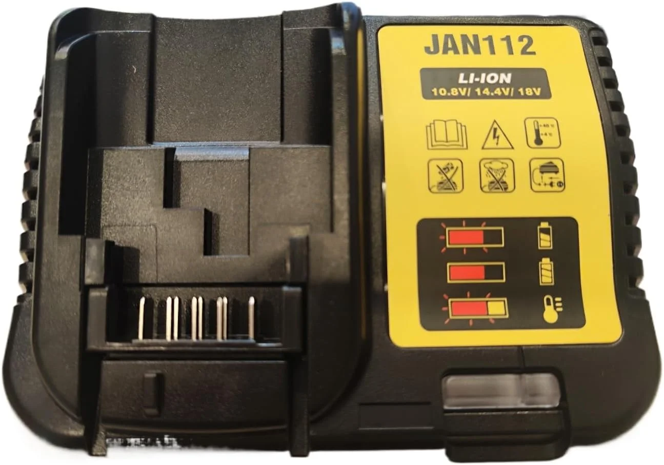 شارژر سریع باتری لیتیوم-یونی ابزار برقی JANRI JAN112 سازگار با باتری های 10.8 ولت، 12 ولت، 18 ولت و 20 ولت MAX سری Dewalt XR مدل های DCB200 201 204 205 181 182 183 184 و غیره، سازگار با DCB112، دوشاخه UK با ولتاژ 110 تا 260 ولت
