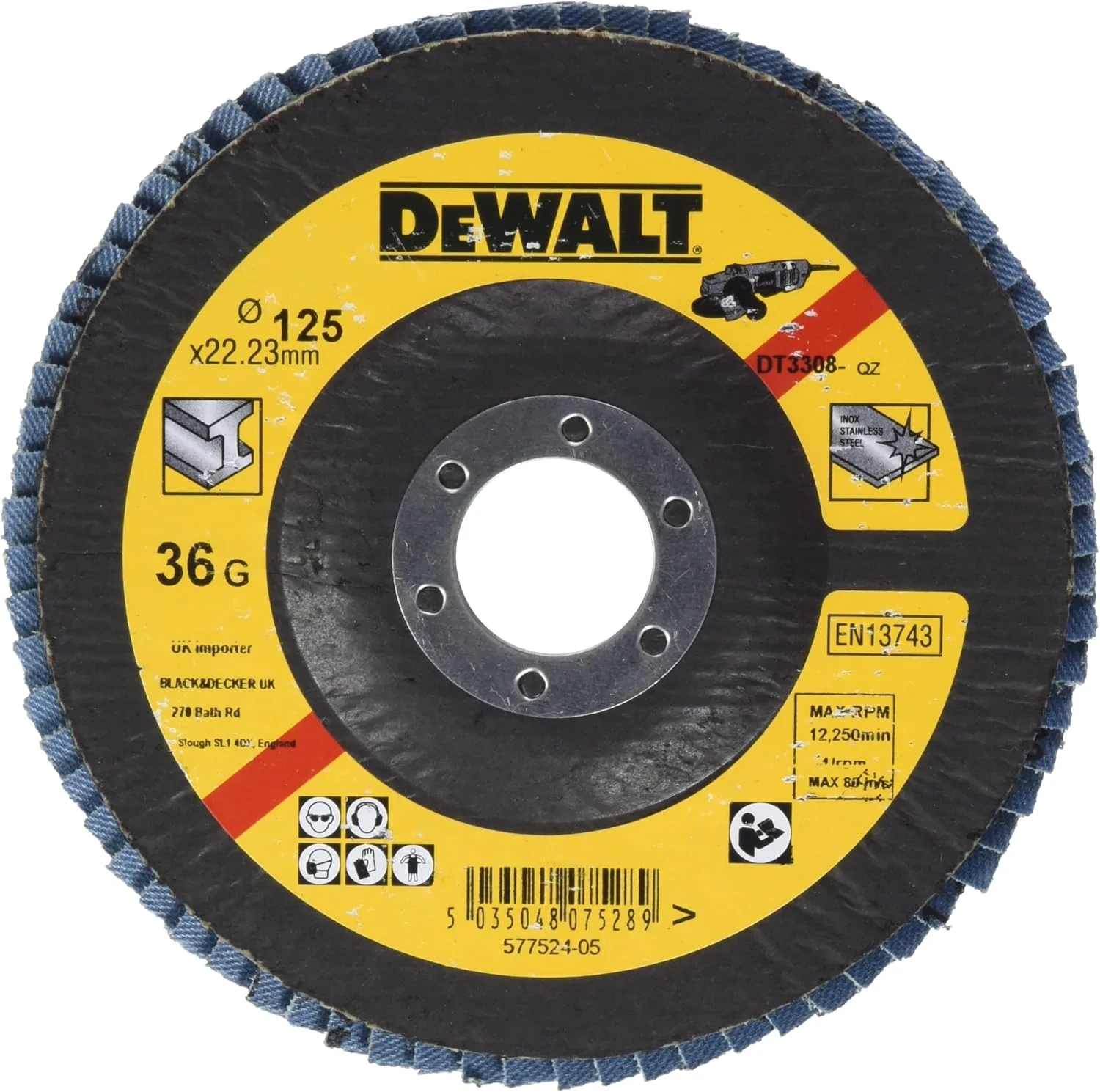 صفحه ساب DEWALT دیسک فلپ 125 میلی متر K36 تخت DT3308 QZ