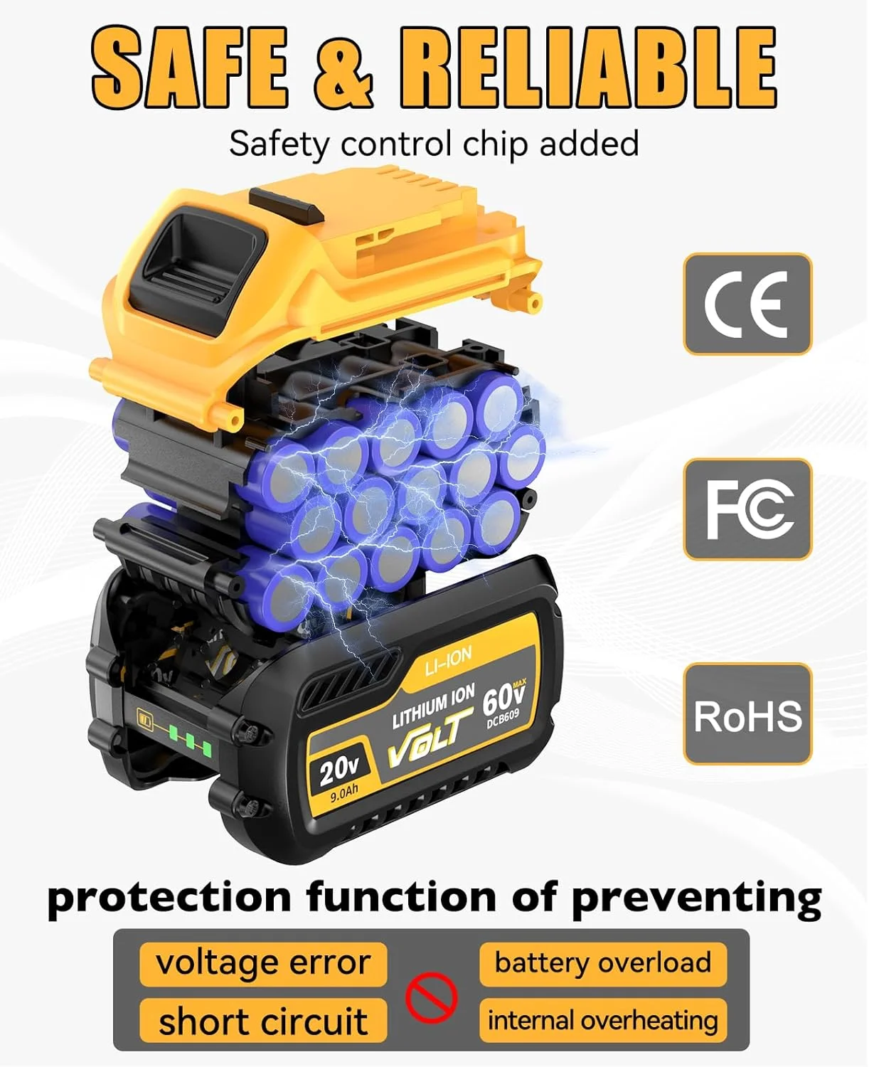 باتری جایگزین برای Dewalt 20v max 9.0Ah به همراه شارژر، باتری ابزار بی سیم لیتیوم مکس XR مدل DCB609 DCB180 DCB205 DCB206 DCB206-2 DCB200 DCB204 DCB203 DCB201 DCB207 بسته 2 عددی باتری جایگزین برای Dewalt 20v max 9.0Ah به همراه شارژر، باتری ابزار بی سیم لیتیوم مکس XR مدل DCB609 DCB180 DCB205 DCB206 DCB206-2 DCB200 DCB204 DCB203 DCB201 DCB207 بسته 2 عددی