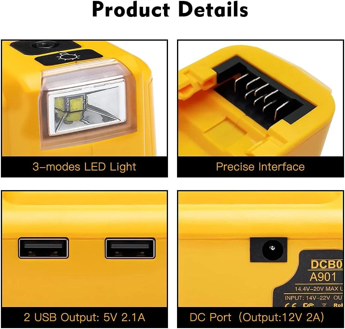 آداپتور باتری TPDL برای شارژر USB دیوالت - 18 ولت / 20 ولت حداکثر لیتیوم-یون با پورت USB C و DC، چراغ کار LED - منبع تغذیه 12 ولت 2 آمپر برای DCB090 آداپتور باتری TPDL برای شارژر USB دیوالت - 18 ولت / 20 ولت حداکثر لیتیوم-یون با پورت USB C و DC، چراغ کار LED - منبع تغذیه 12 ولت 2 آمپر برای DCB090