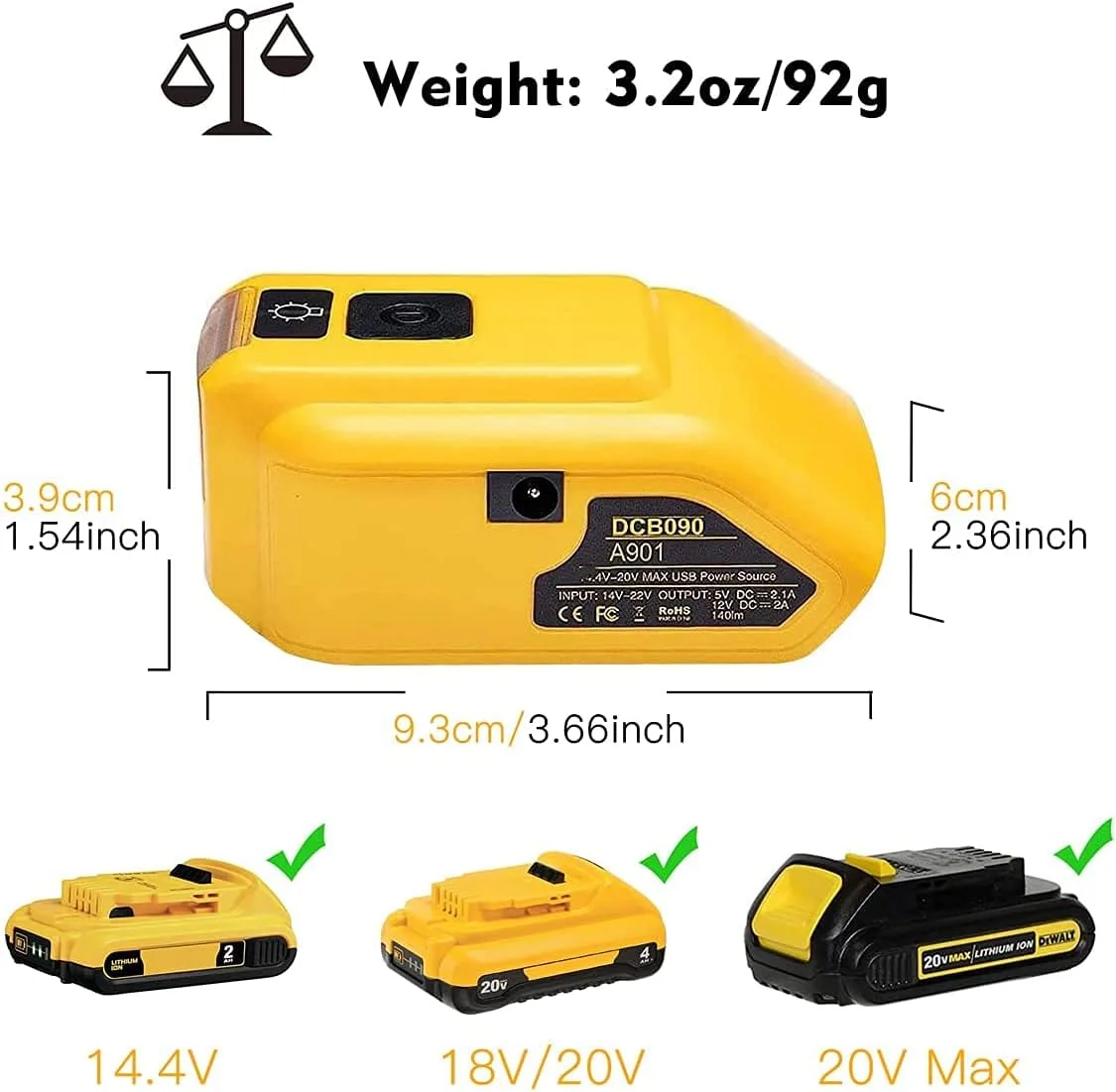 آداپتور باتری TPDL برای شارژر USB دیوالت - 18 ولت / 20 ولت حداکثر لیتیوم-یون با پورت USB C و DC، چراغ کار LED - منبع تغذیه 12 ولت 2 آمپر برای DCB090 آداپتور باتری TPDL برای شارژر USB دیوالت - 18 ولت / 20 ولت حداکثر لیتیوم-یون با پورت USB C و DC، چراغ کار LED - منبع تغذیه 12 ولت 2 آمپر برای DCB090