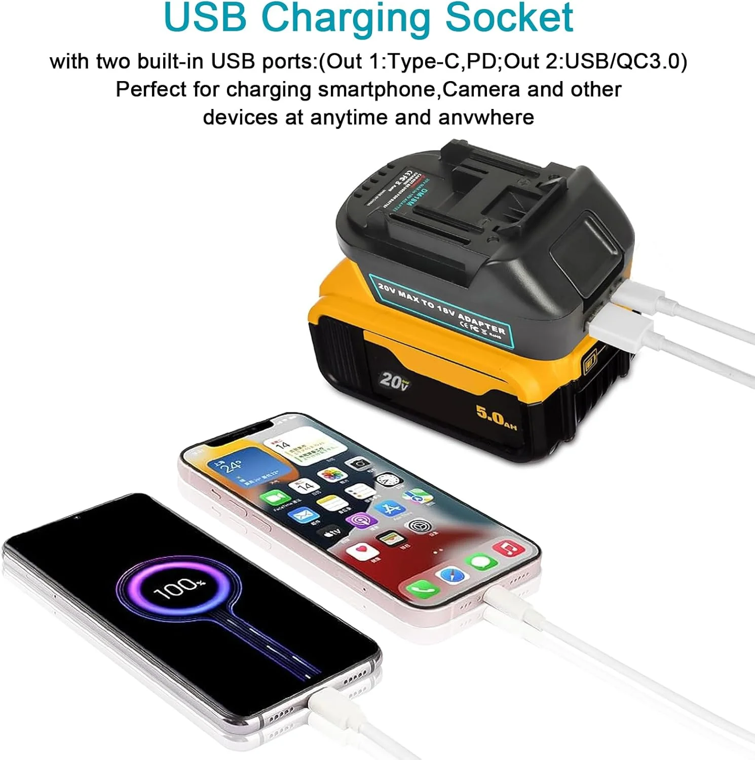 ZLWAWAOL DM18M Battery Adapter with USB & Type-C Charging Socket for Dewalt 20V & Milwaukee 18V M18 Lithium Battery Convert to Makita 18V Battery BL1830 BL1840 BL1850 (Adapter Only) ZLWAWAOL DM18M Battery Adapter with USB & Type-C Charging Socket for Dewalt 20V & Milwaukee 18V M18 Lithium Battery Convert to Makita 18V Battery BL1830 BL1840 BL1850 (Adapter Only)