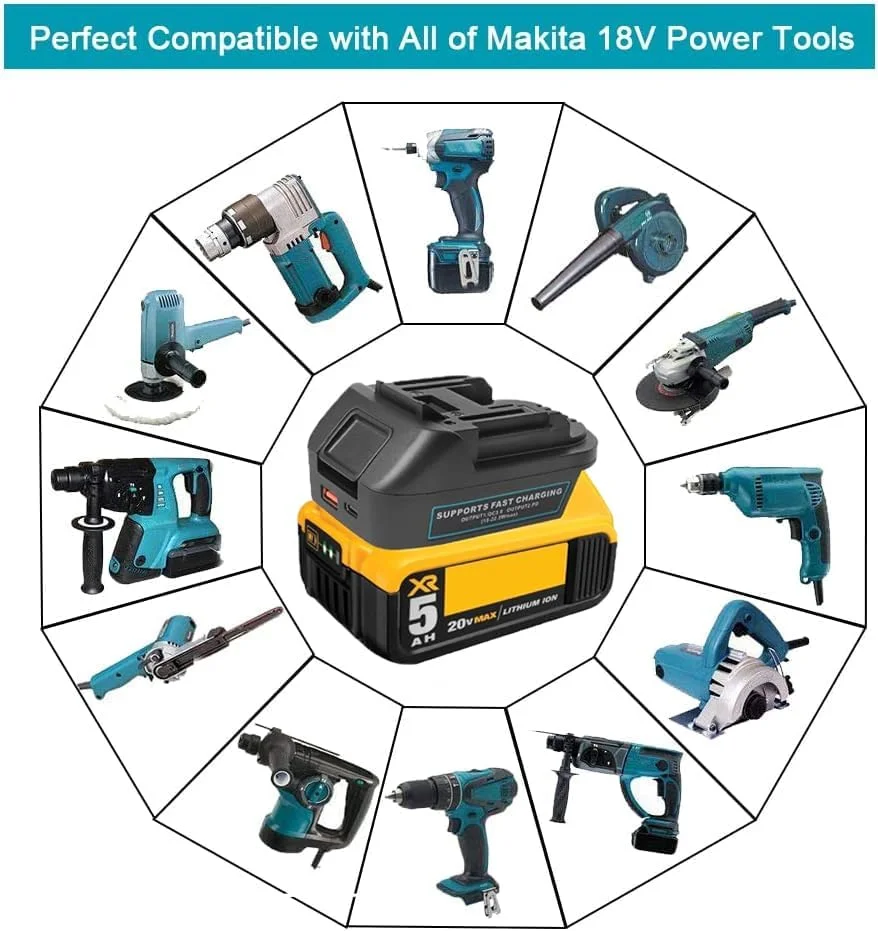 ZLWAWAOL DM18M Battery Adapter with USB & Type-C Charging Socket for Dewalt 20V & Milwaukee 18V M18 Lithium Battery Convert to Makita 18V Battery BL1830 BL1840 BL1850 (Adapter Only) ZLWAWAOL DM18M Battery Adapter with USB & Type-C Charging Socket for Dewalt 20V & Milwaukee 18V M18 Lithium Battery Convert to Makita 18V Battery BL1830 BL1840 BL1850 (Adapter Only)