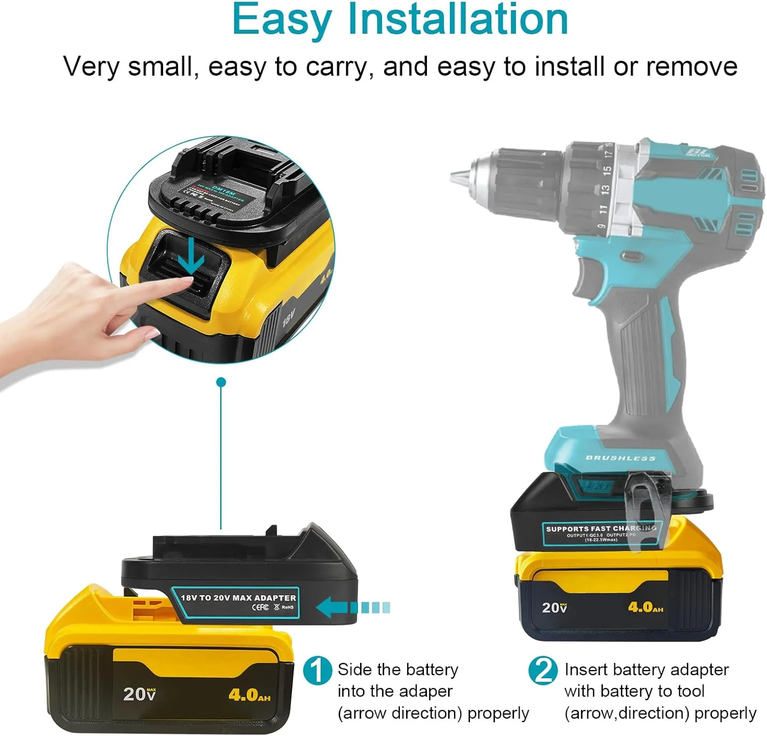 ZLWAWAOL DM18M Battery Adapter with USB & Type-C Charging Socket for Dewalt 20V & Milwaukee 18V M18 Lithium Battery Convert to Makita 18V Battery BL1830 BL1840 BL1850 (Adapter Only) ZLWAWAOL DM18M Battery Adapter with USB & Type-C Charging Socket for Dewalt 20V & Milwaukee 18V M18 Lithium Battery Convert to Makita 18V Battery BL1830 BL1840 BL1850 (Adapter Only)