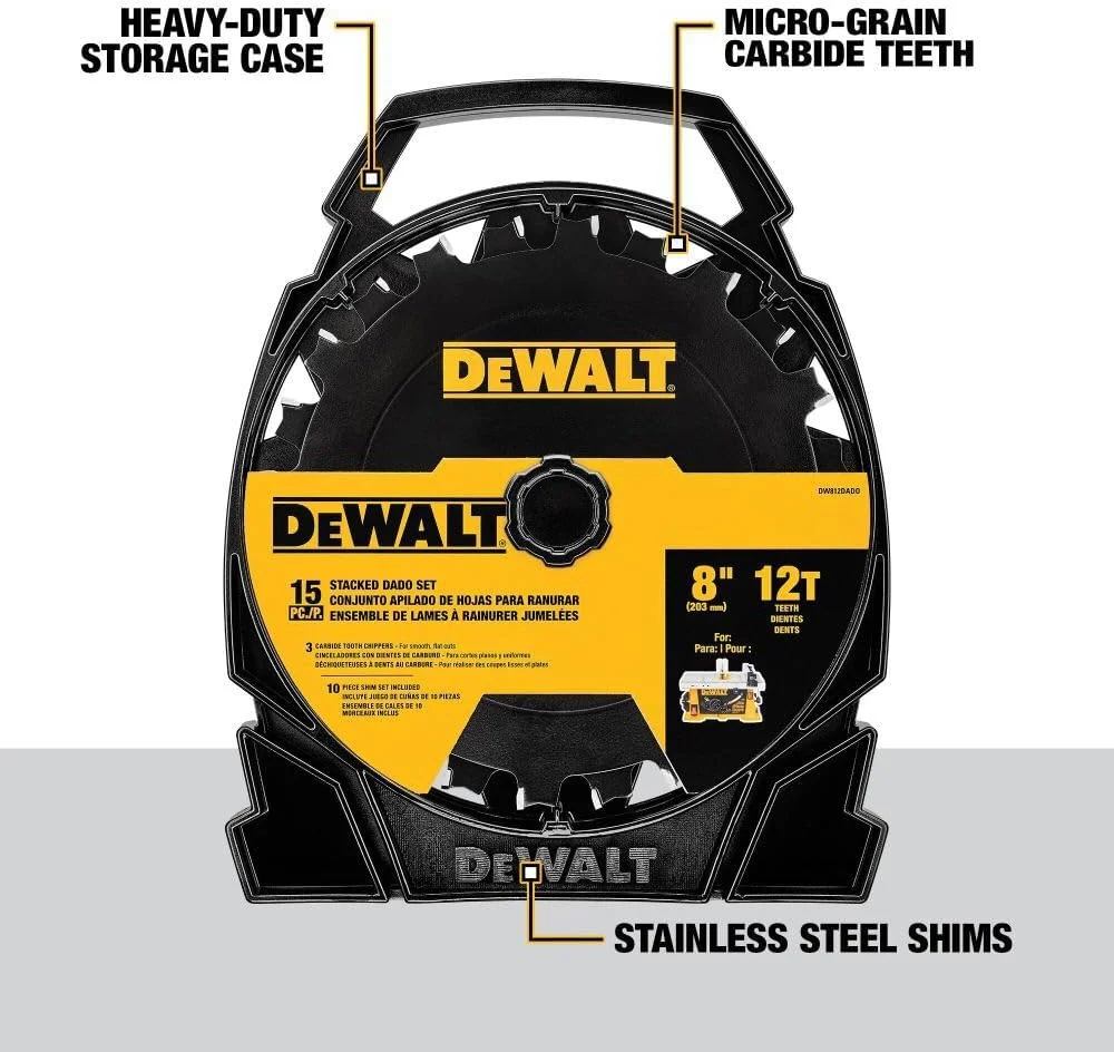 تیغه اره دودویی پشته ای 8 اینچی 12 دندانه DEWALT (DW812DADO) تیغه اره دودویی پشته ای 8 اینچی 12 دندانه DEWALT (DW812DADO)