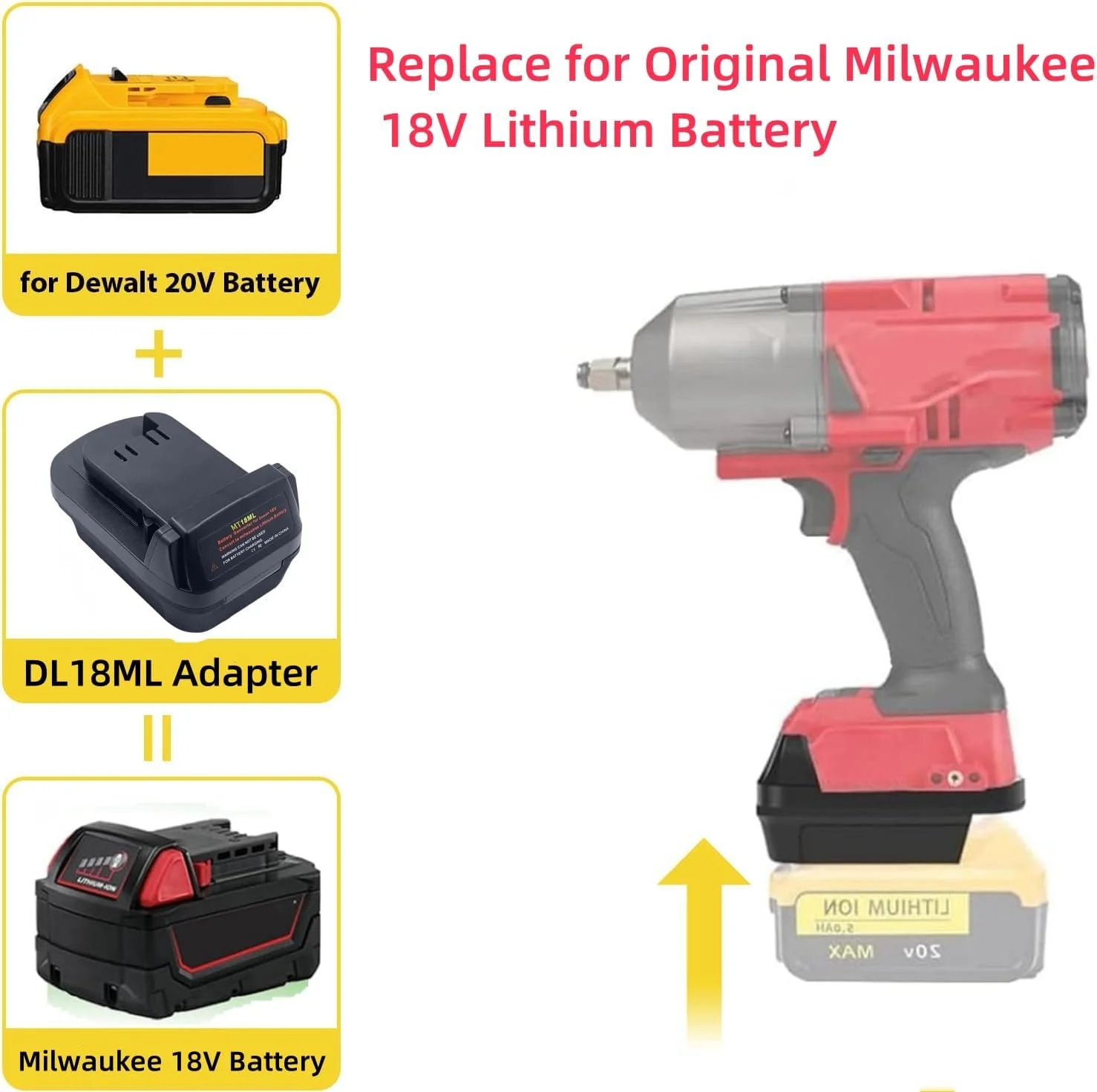 آداپتور باتری DL18ML برای تبدیل باتری دیوالت به میلواکی 18 ولت/20 ولت، مبدل آداپتور باتری برای باتری های لیتیوم یونی 18 ولت دیوالت به ابزار برقی 18 ولت میلواکی M18 (بدون باتری) آداپتور باتری DL18ML برای تبدیل باتری دیوالت به میلواکی 18 ولت/20 ولت، مبدل آداپتور باتری برای باتری های لیتیوم یونی 18 ولت دیوالت به ابزار برقی 18 ولت میلواکی M18 (بدون باتری)