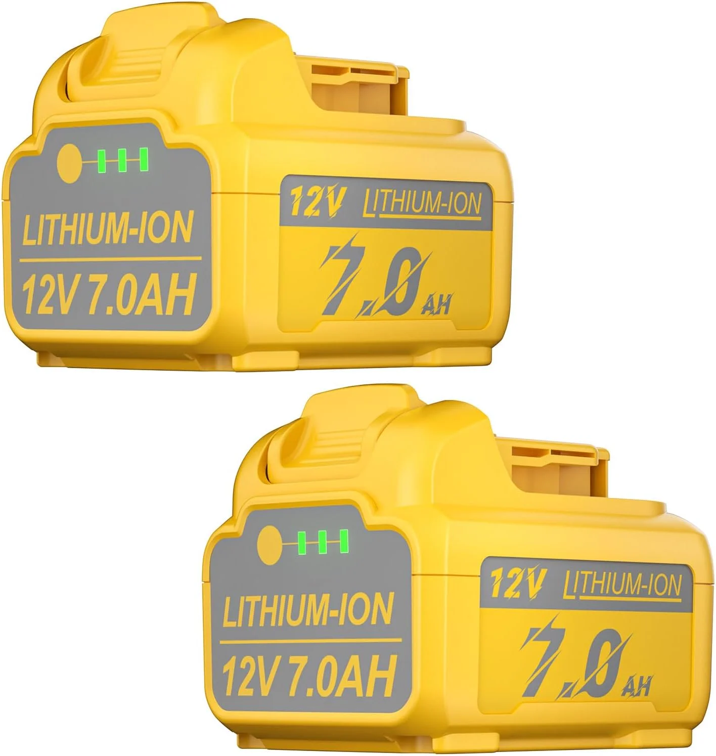 بسته 2 عددی باتری 7.0 آمپر ساعتی ارتقا یافته JUNWOOD مدل DCB120 جایگزین باتری لیتیوم یونی 12 ولت Dewalt سازگار با ابزار برقی بی سیم 12 ولت Max DCB120 DCB121 DCB123 DCB127 DCB122 DCB124