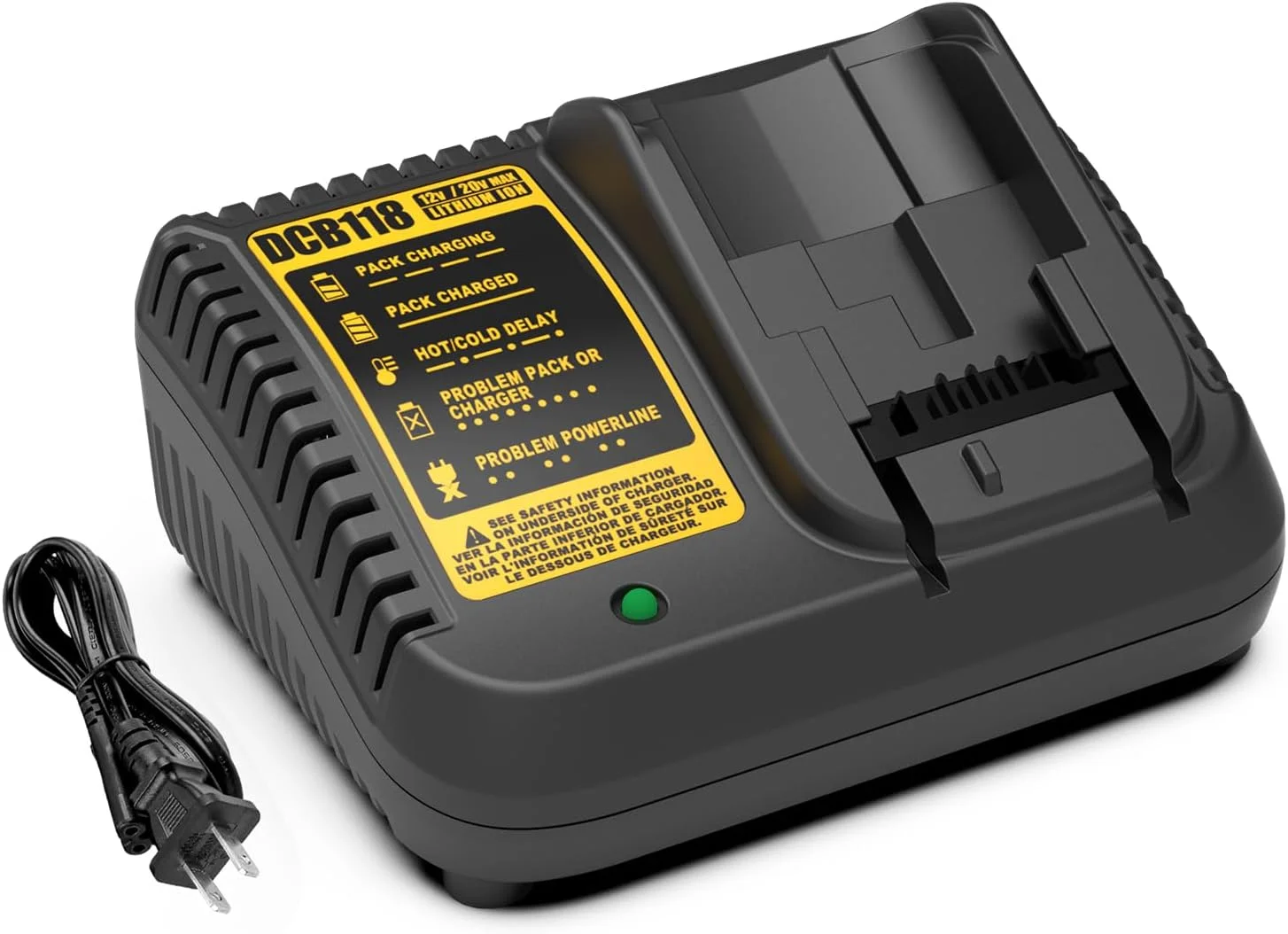 شارژر سریع Powilling DCB118 جایگزین برای باتری‌های لیتیومی 12V-20V MAX Dewalt، سازگار با DCB115، DCB107، DCB105، DCB102