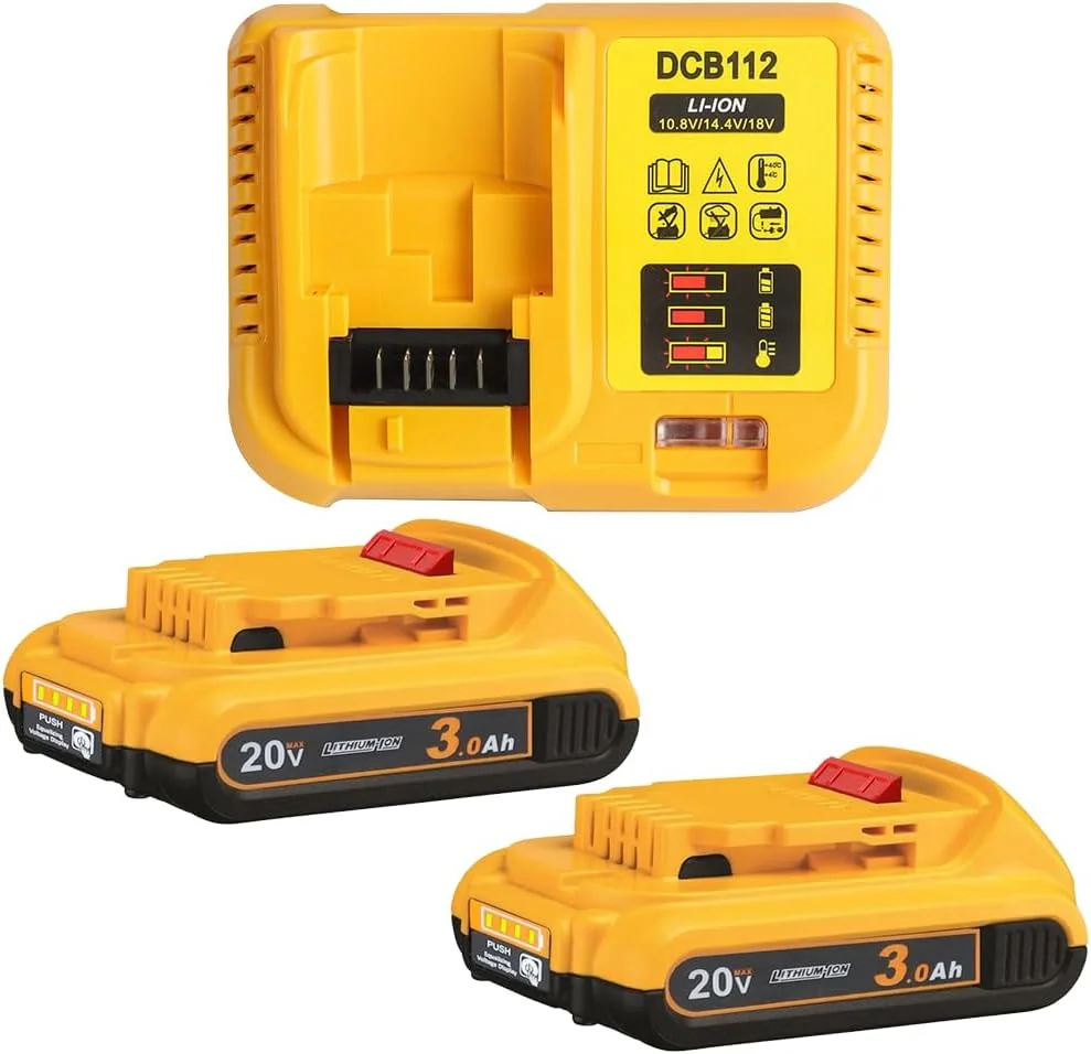 TENMOER 2 Pack 3.0AH Battery Replacement for Dewalt 20V Max Battery with DCB112 Charger Starter Kit
