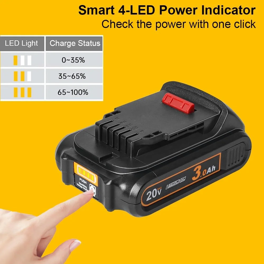 TENMOER 2 Pack 3.0AH Battery Replacement for Dewalt 20V Max Battery with DCB112 Charger Starter Kit TENMOER 2 Pack 3.0AH Battery Replacement for Dewalt 20V Max Battery with DCB112 Charger Starter Kit