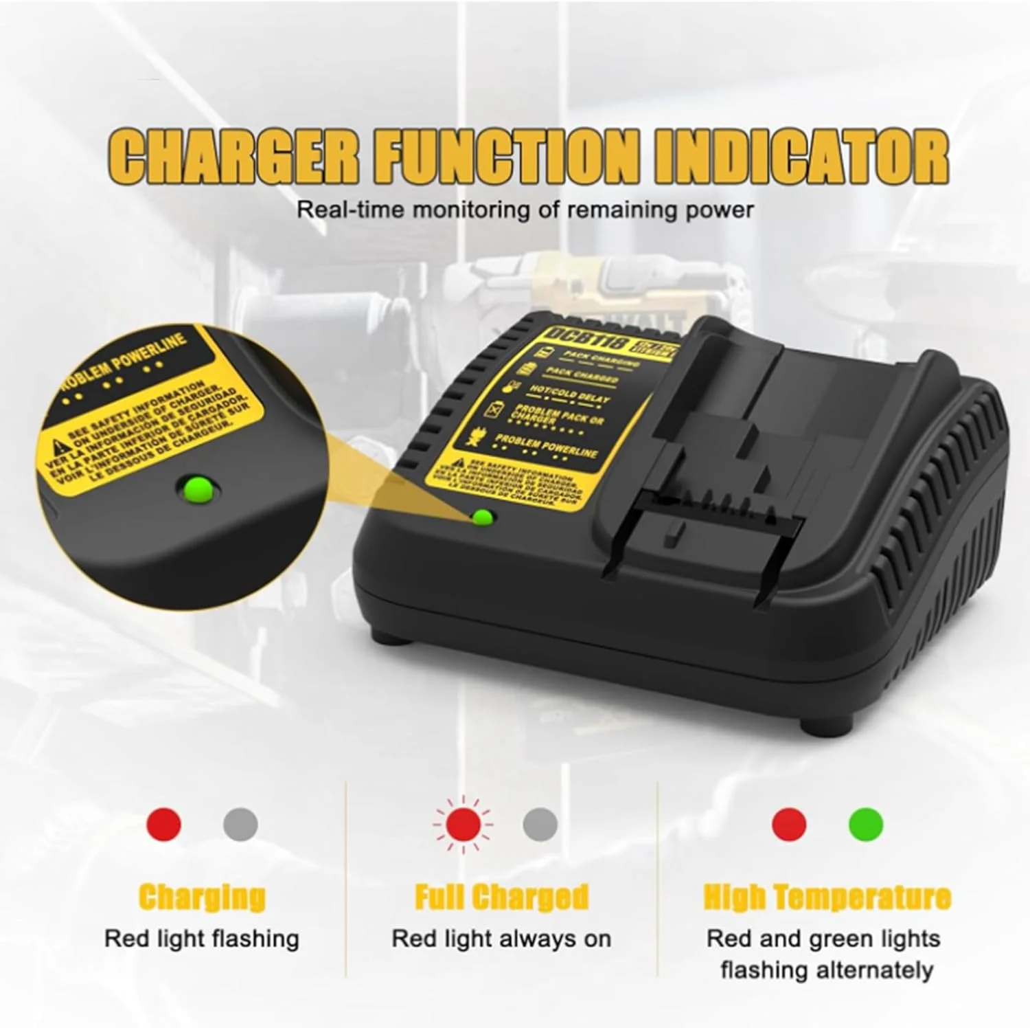 شارژر سریع Powilling DCB118 جایگزین برای باتریهای لیتیومی 12V-20V MAX Dewalt، سازگار با DCB115، DCB107، DCB105، DCB102 شارژر سریع Powilling DCB118 جایگزین برای باتریهای لیتیومی 12V-20V MAX Dewalt، سازگار با DCB115، DCB107، DCB105، DCB102