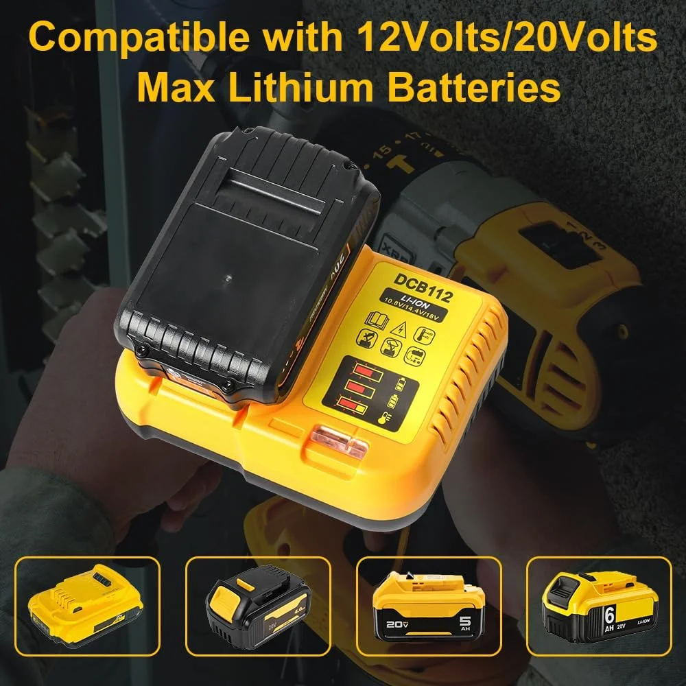 TENMOER 2 Pack 3.0AH Battery Replacement for Dewalt 20V Max Battery with DCB112 Charger Starter Kit TENMOER 2 Pack 3.0AH Battery Replacement for Dewalt 20V Max Battery with DCB112 Charger Starter Kit