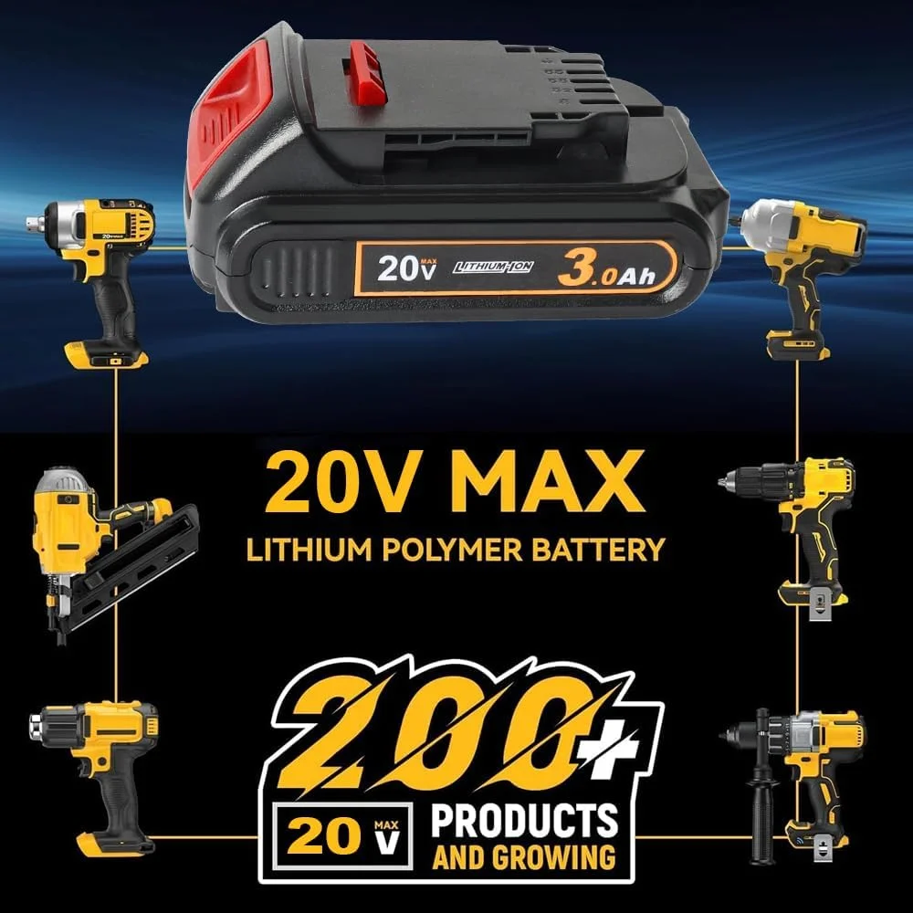 TENMOER 2 Pack 3.0AH Battery Replacement for Dewalt 20V Max Battery with DCB112 Charger Starter Kit TENMOER 2 Pack 3.0AH Battery Replacement for Dewalt 20V Max Battery with DCB112 Charger Starter Kit
