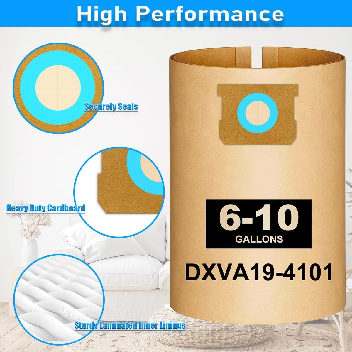 بسته 10 عددی کیسه جاروبرقی DXVA19-4101 مناسب برای جاروبرقی های تر و خشک 6، 8، 9 و 10 گالن DEWALT؛ کیسه های 6-10 گالن برای مدل های DXV06P، DXV09P، DXV09P-QT، DXV10P، DXV10S، DXV10SA، کیسه های فیلتر گرد و غبار یکبار مصرف با راندمان بالا