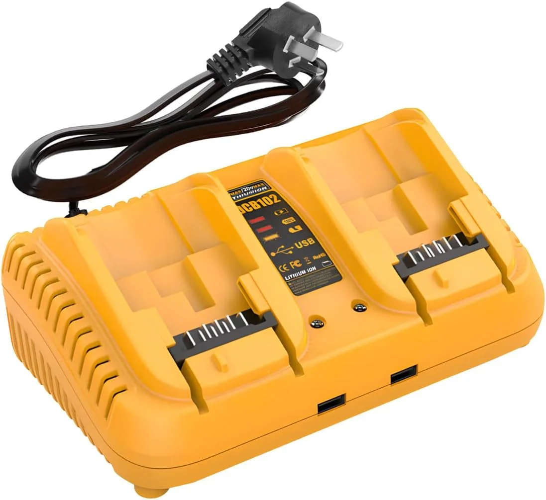 شارژر باتری جایگزین JAOGAUS برای باتری های 12 تا 18 ولت Dewalt، شارژر سریع 2 پورت سازگار با ابزارهای سری Dewalt DCB باتری لیتیومی 18 ولت، سازگار با DCB203 204 205 206 201 120 127
