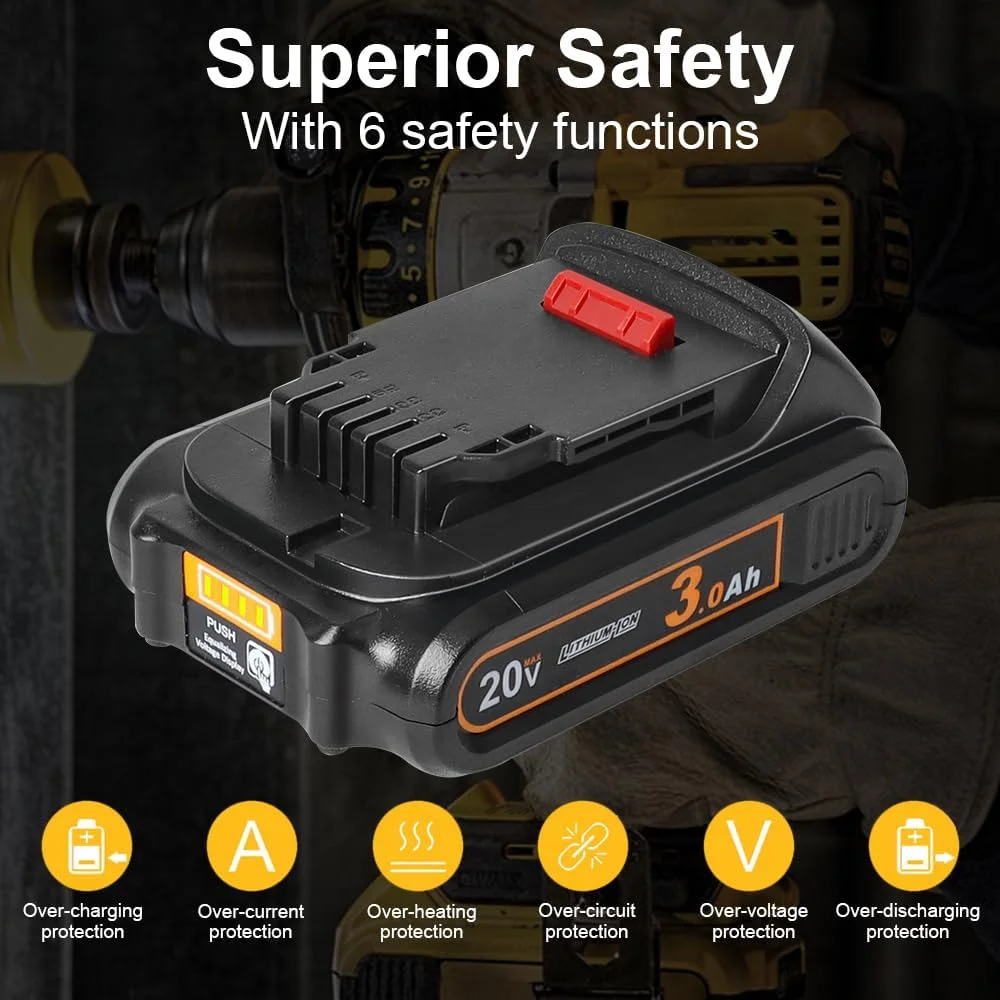 TENMOER 2 Pack 3.0AH Battery Replacement for Dewalt 20V Max Battery with DCB112 Charger Starter Kit TENMOER 2 Pack 3.0AH Battery Replacement for Dewalt 20V Max Battery with DCB112 Charger Starter Kit