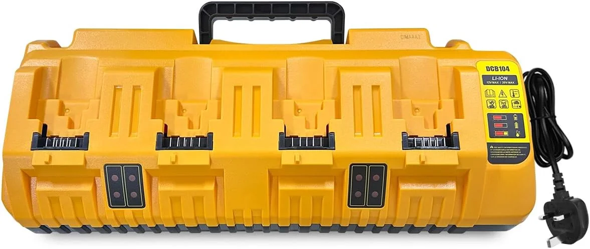 شارژر باتری 4 پورت سازگار با باتری Dewalt، شارژر جایگزین باتری برای باتری های سری Dewalt DCB، شارژر لیتیوم یونی 3.0 آمپر 12 ولت 18 ولت 20 ولت MAX با دو پورت USB 2.1 آمپر
