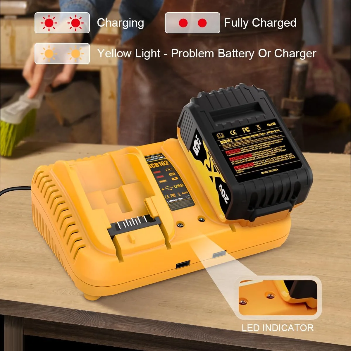 شارژر باتری جایگزین JAOGAUS برای باتری های 12 تا 18 ولت Dewalt، شارژر سریع 2 پورت سازگار با ابزارهای سری Dewalt DCB باتری لیتیومی 18 ولت، سازگار با DCB203 204 205 206 201 120 127