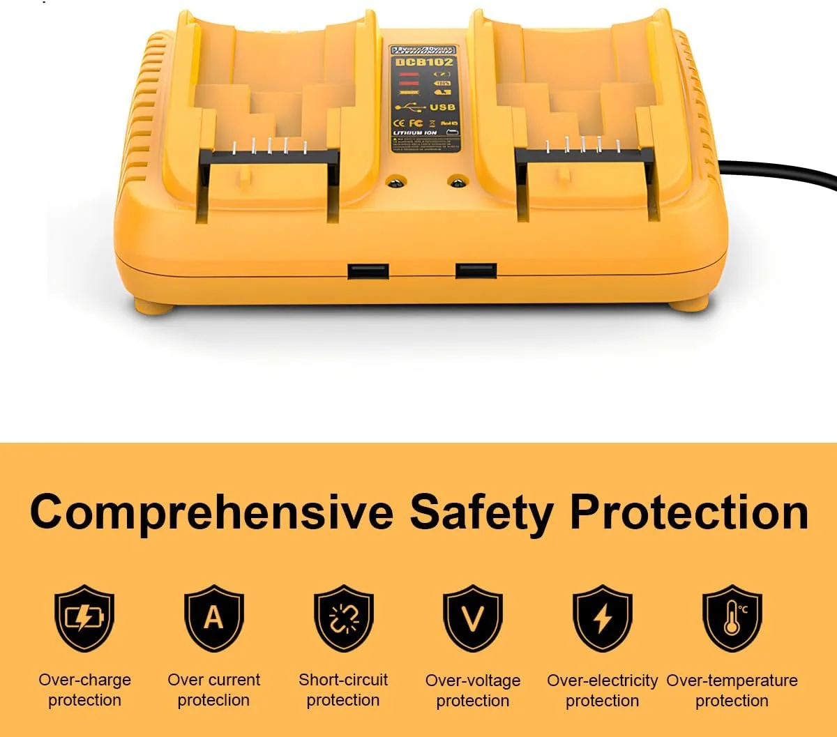 شارژر باتری جایگزین JAOGAUS برای باتری های 12 تا 18 ولت Dewalt، شارژر سریع 2 پورت سازگار با ابزارهای سری Dewalt DCB باتری لیتیومی 18 ولت، سازگار با DCB203 204 205 206 201 120 127