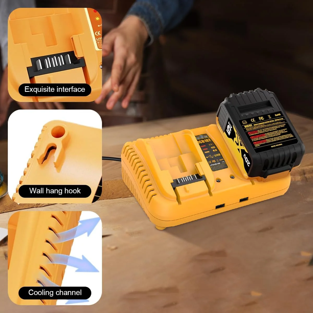 شارژر باتری جایگزین JAOGAUS برای باتری های 12 تا 18 ولت Dewalt، شارژر سریع 2 پورت سازگار با ابزارهای سری Dewalt DCB باتری لیتیومی 18 ولت، سازگار با DCB203 204 205 206 201 120 127