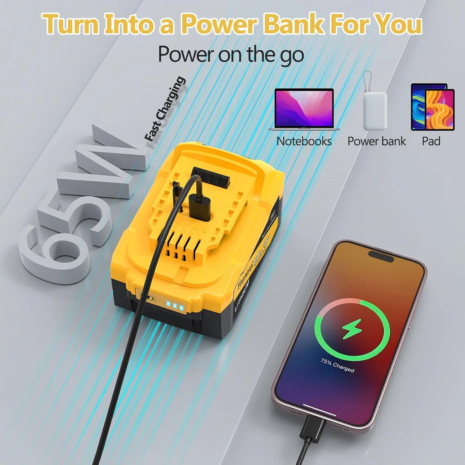 باتری جایگزین Xeanerol 20V MAX 6.0Ah برای باتری 20 ولت مکس Dewalt 65W با پورت ورودی/خروجی USB C، باتری لیتیوم یونی 20 ولت 6000 میلی آمپر ساعت سازگار با تمام ابزارهای بی سیم Dewalt، با آداپتور برق USB C باتری جایگزین Xeanerol 20V MAX 6.0Ah برای باتری 20 ولت مکس Dewalt 65W با پورت ورودی/خروجی USB C، باتری لیتیوم یونی 20 ولت 6000 میلی آمپر ساعت سازگار با تمام ابزارهای بی سیم Dewalt، با آداپتور برق USB C