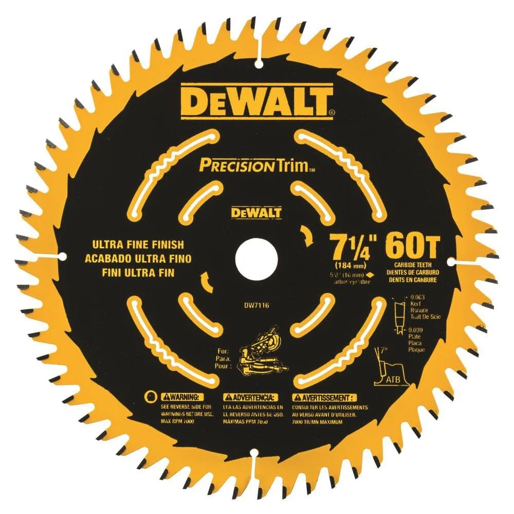 تیغه اره فارسی بر دقیق DEWALT DW7116PT با 60 دندانه، 7-1/4 اینچ