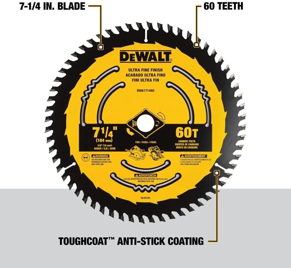 تیغه اره دیسکی 7-1/4 اینچ 60 دندانه Dewalt Dwa171460 تیغه اره دیسکی 7-1/4 اینچ 60 دندانه Dewalt Dwa171460