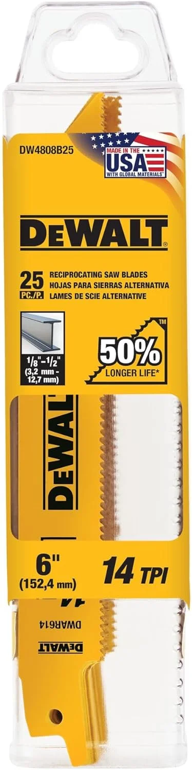 تیغه اره عمود بر DEWALT، پشت صاف، 6 اینچ، 14 TPI، بسته 2 عددی (DW4808-2)، زرد تیغه اره عمود بر DEWALT، پشت صاف، 6 اینچ، 14 TPI، بسته 2 عددی (DW4808-2)، زرد