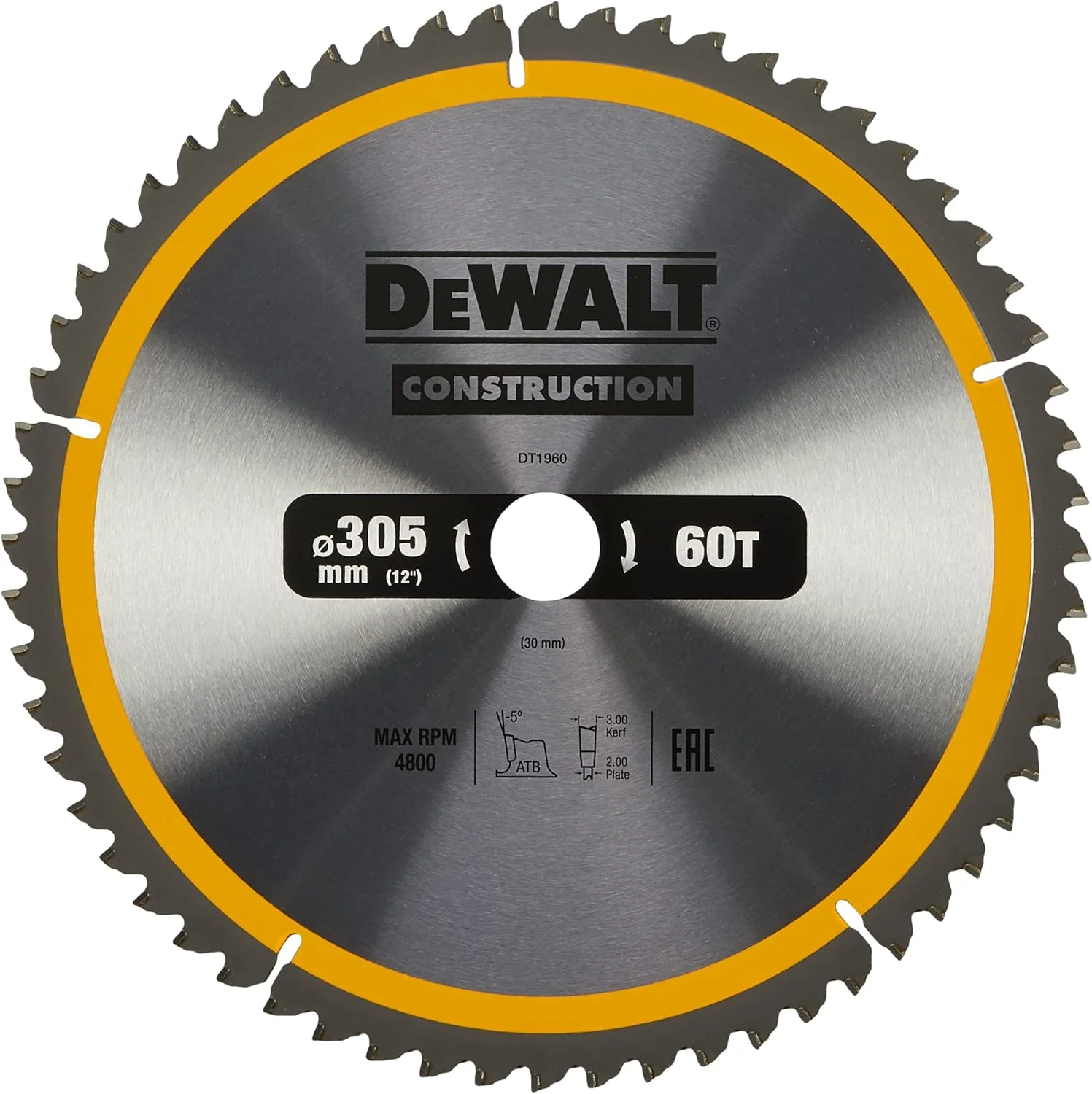 تیغه اره دیسکی 305 میلی متری Dewalt مدل S30، 305 X 30 میلی متر 60 دندانه، زرد/مشکی، Dt1960-Qz