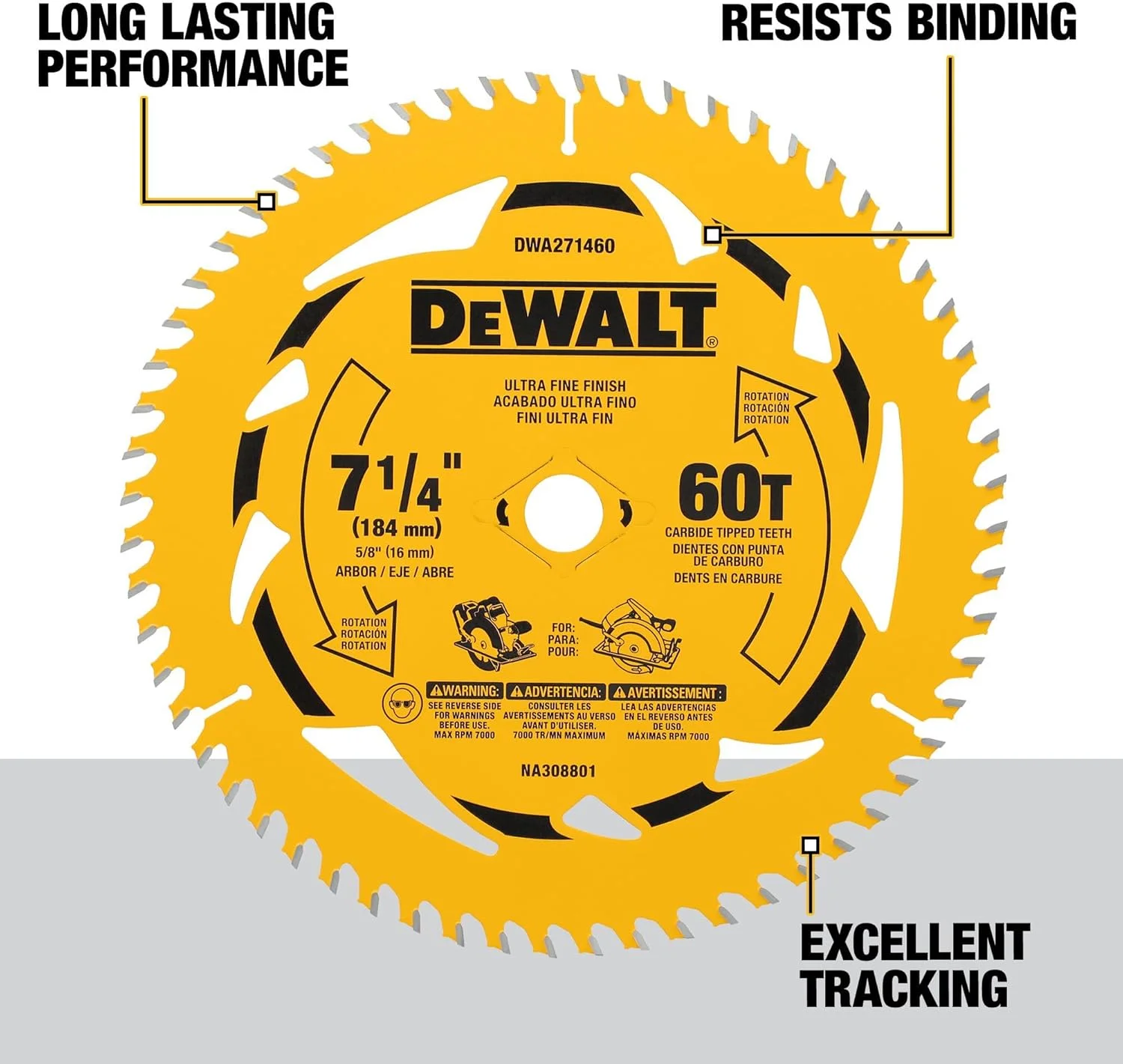 تیغه اره دیسکی 7-1/4 اینچی 60 دندانه DEWALT (DWA271460) تیغه اره دیسکی 7-1/4 اینچی 60 دندانه DEWALT (DWA271460)