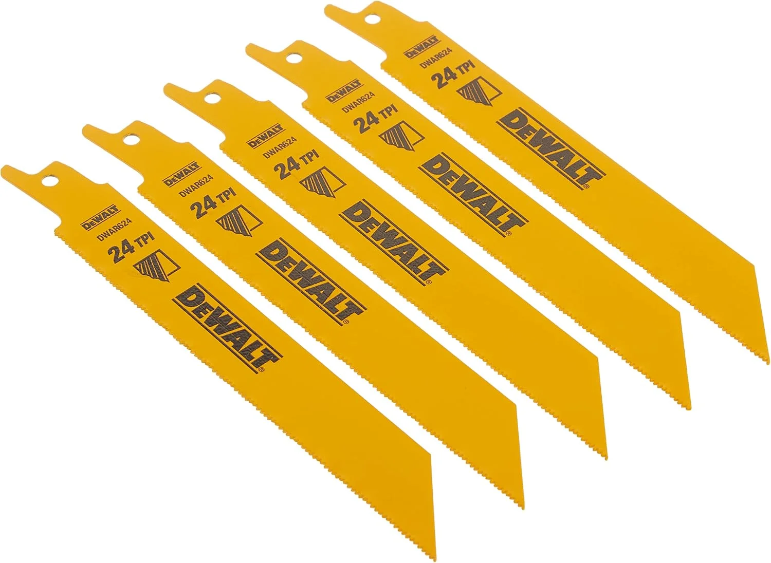تیغه اره عمود بر دِوالت، پشت صاف، دو فلزی، 6 اینچ 24 TPI، بسته 5 عددی (DW4813)، زرد تیغه اره عمود بر دِوالت، پشت صاف، دو فلزی، 6 اینچ 24 TPI، بسته 5 عددی (DW4813)، زرد
